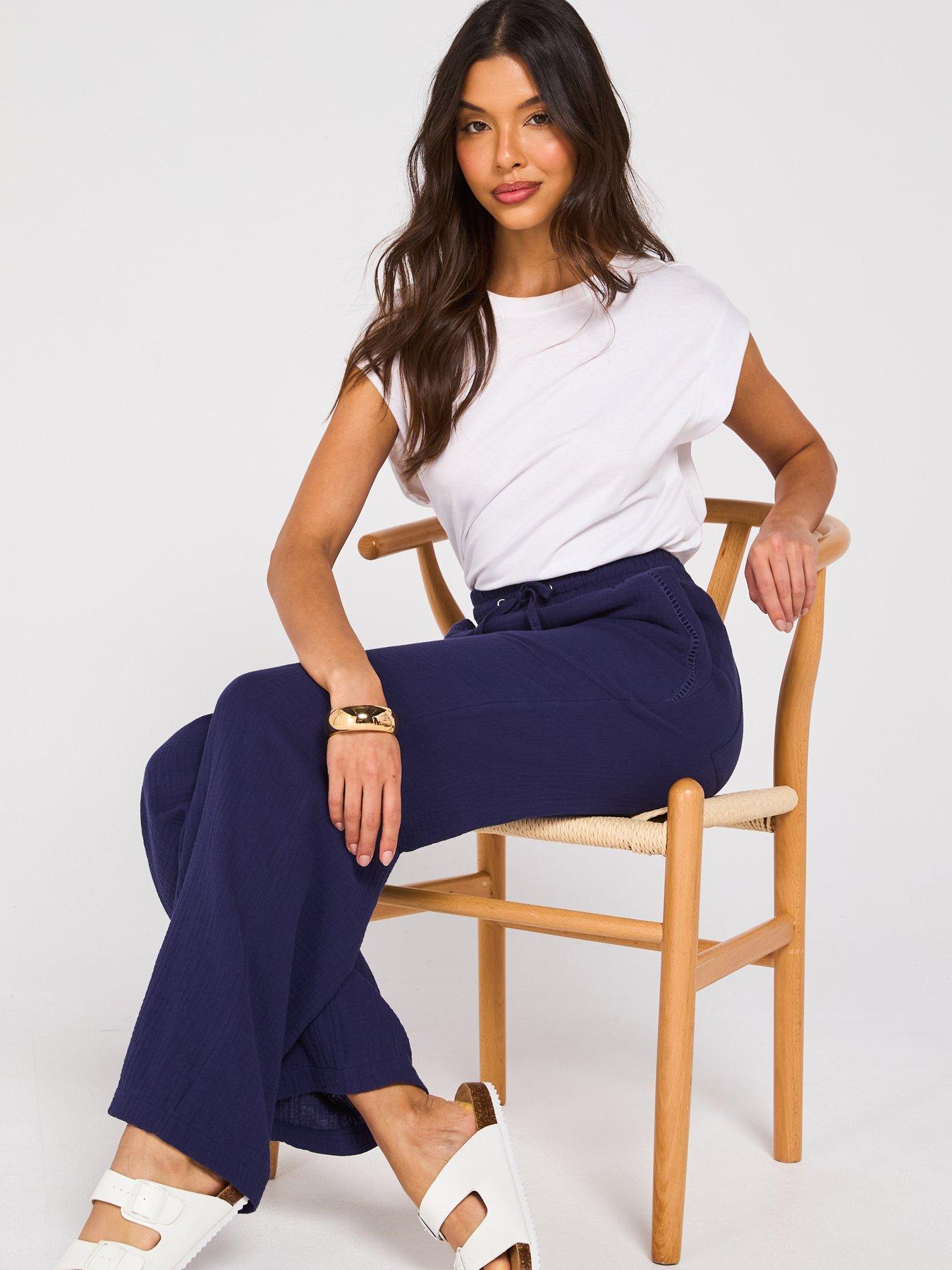 Image 6 of 6 of V by Very Crinkle Wide Leg Trousers - Navy