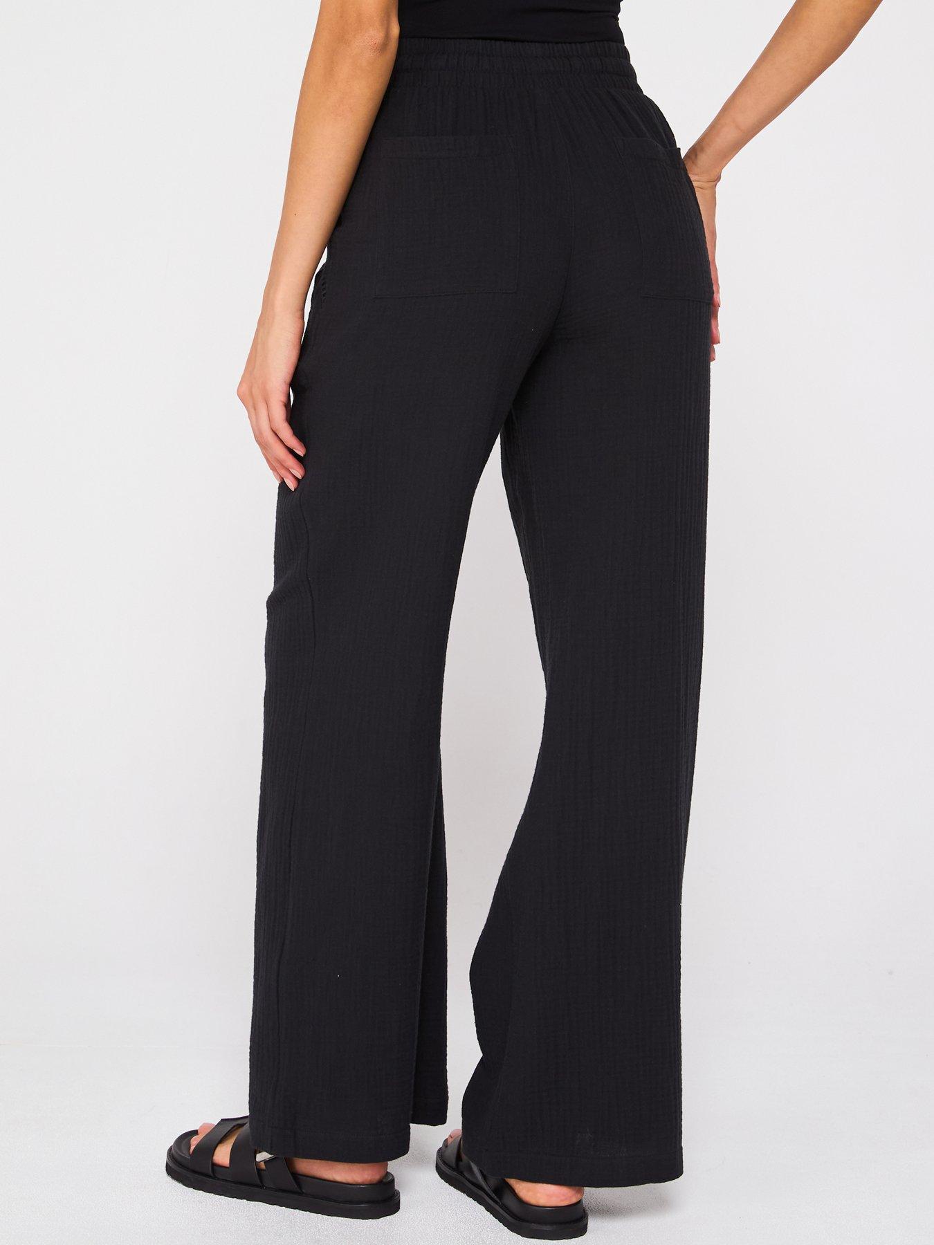 stillFront image of v-by-very-crinkle-wide-leg-trousers-black