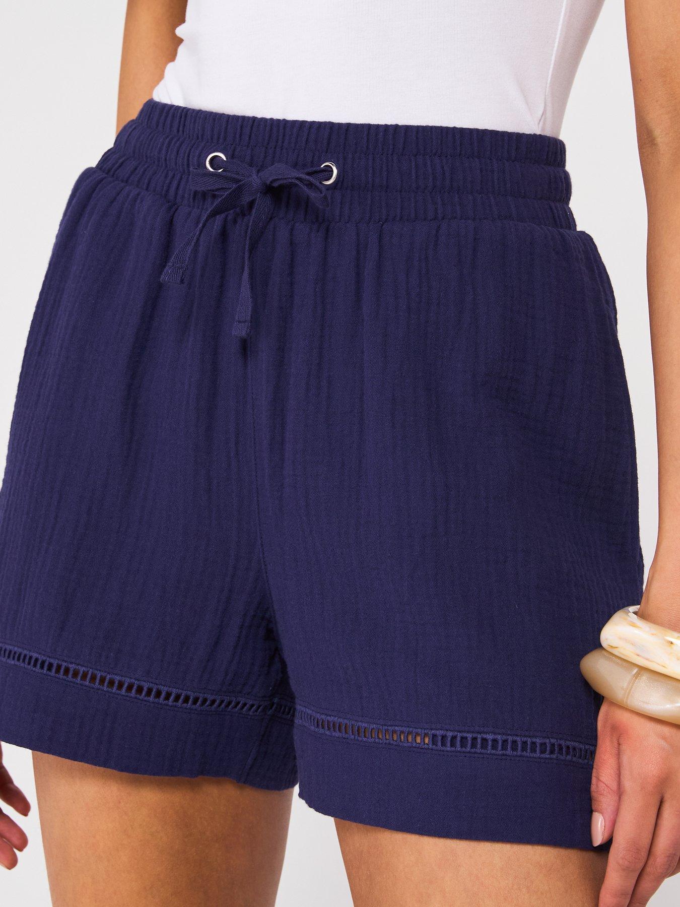  image of v-by-very-crinkle-shorts-with-lace-insert-navy