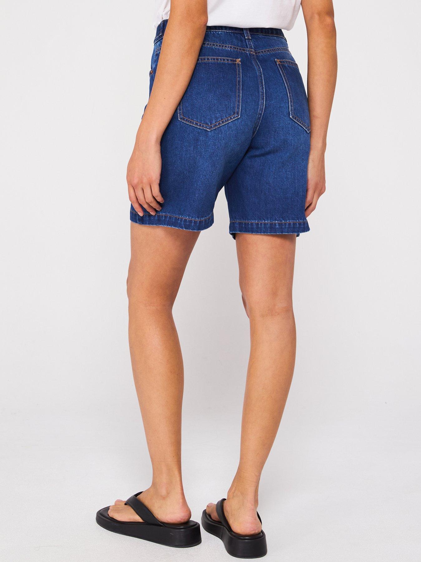  image of v-by-very-denim-longline-shorts-dark-wash