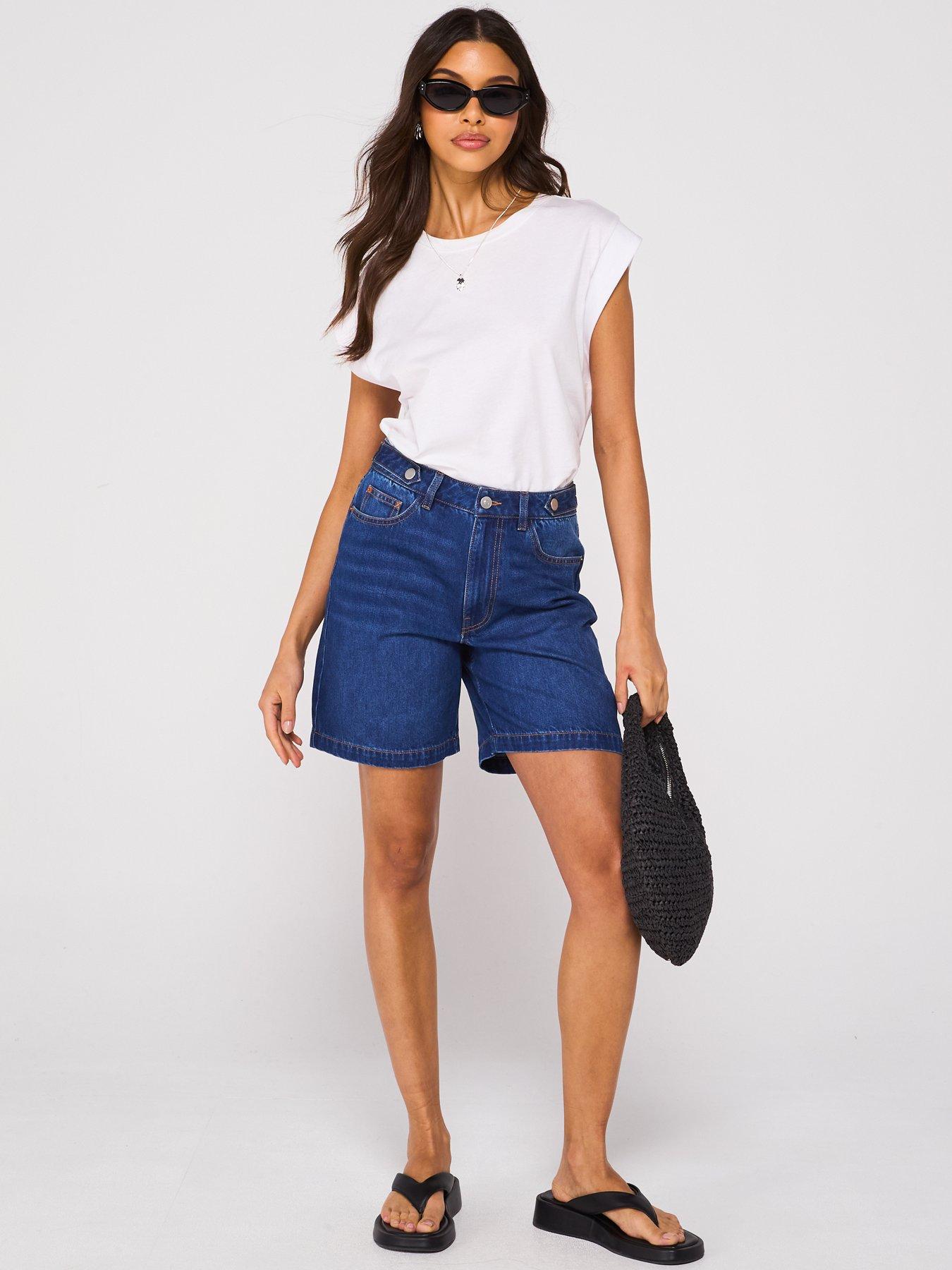  image of v-by-very-denim-longline-shorts-dark-wash