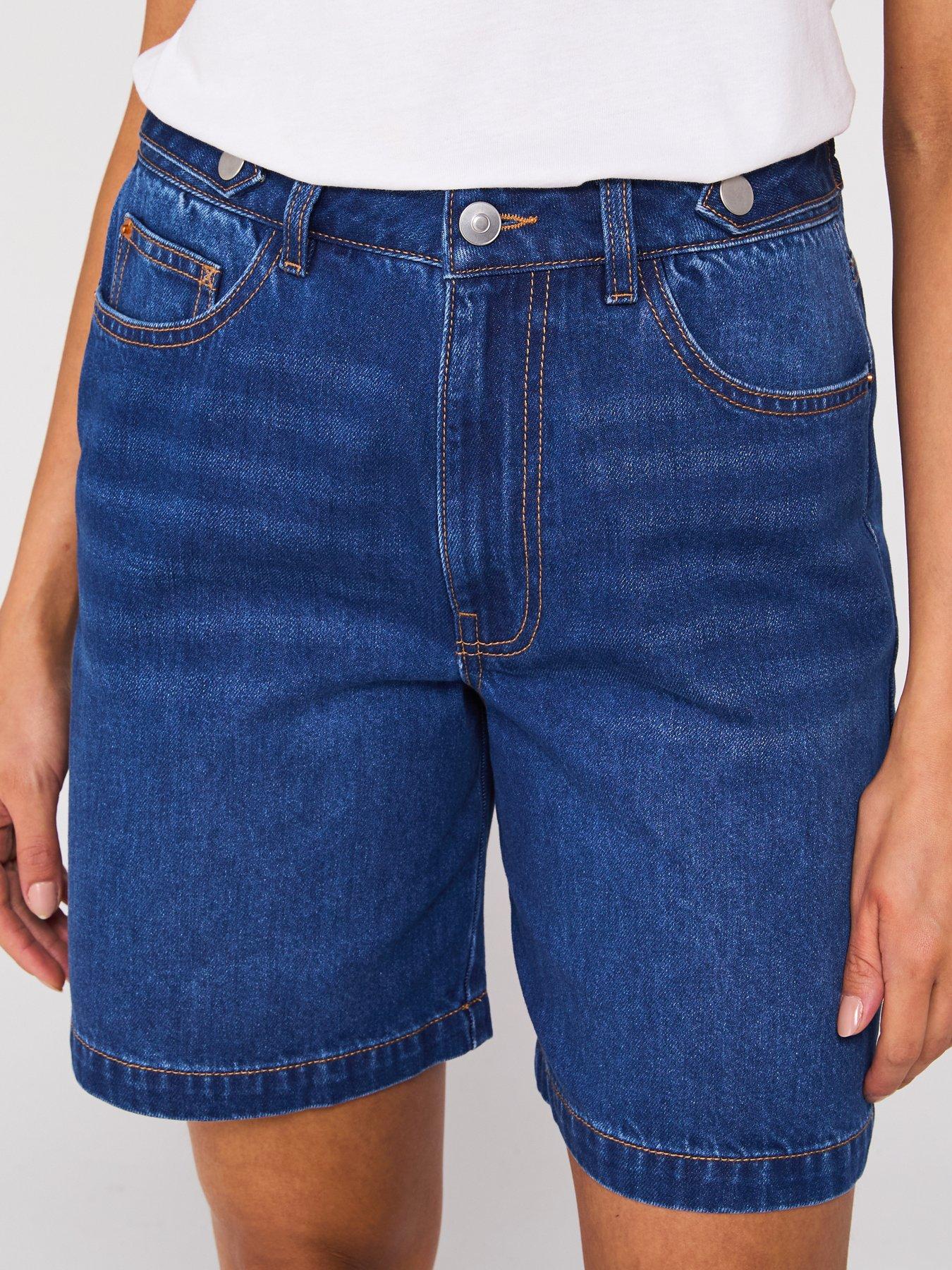  image of v-by-very-denim-longline-shorts-dark-wash