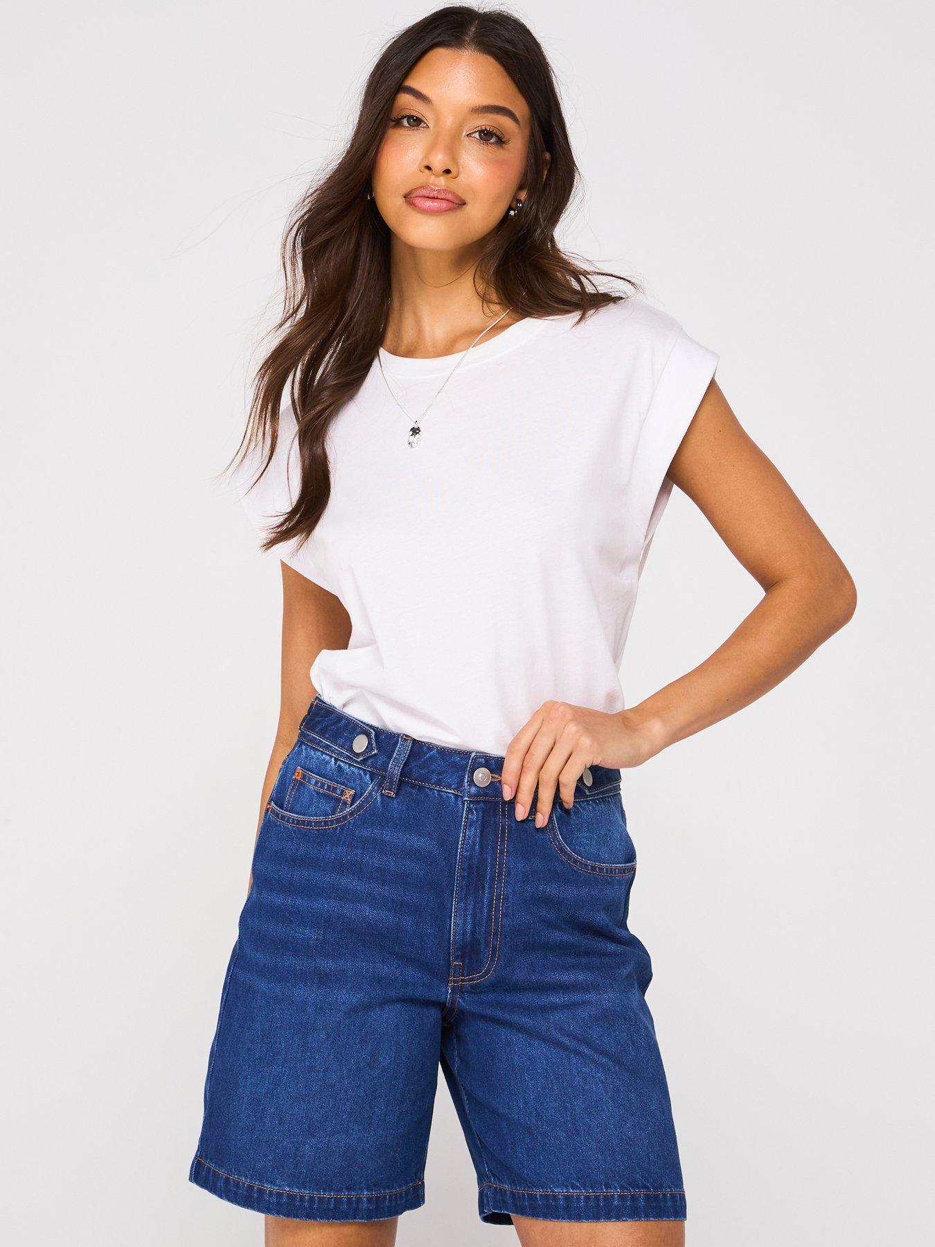  image of v-by-very-denim-longline-shorts-dark-wash