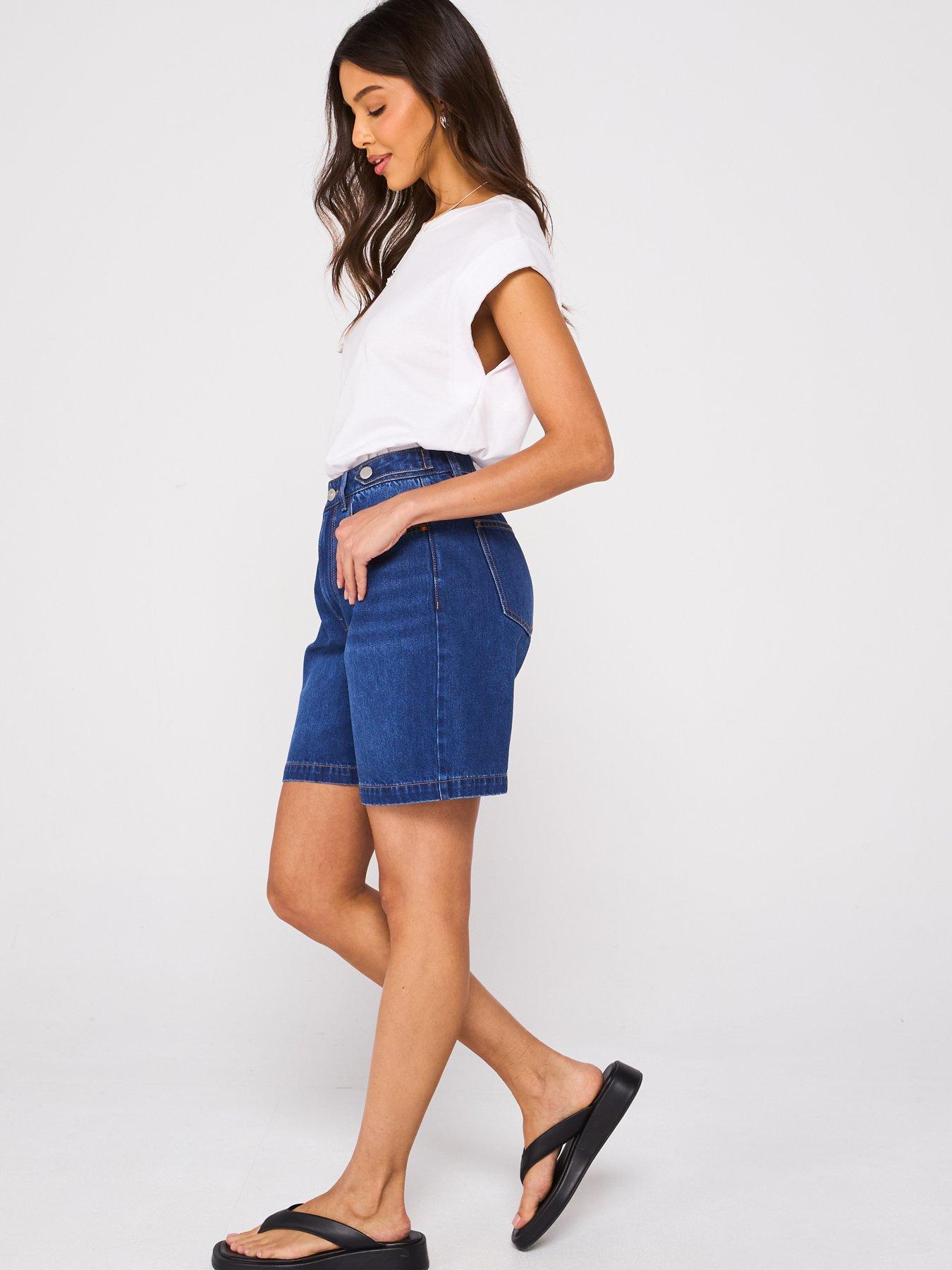 image of v-by-very-denim-longline-shorts-dark-wash