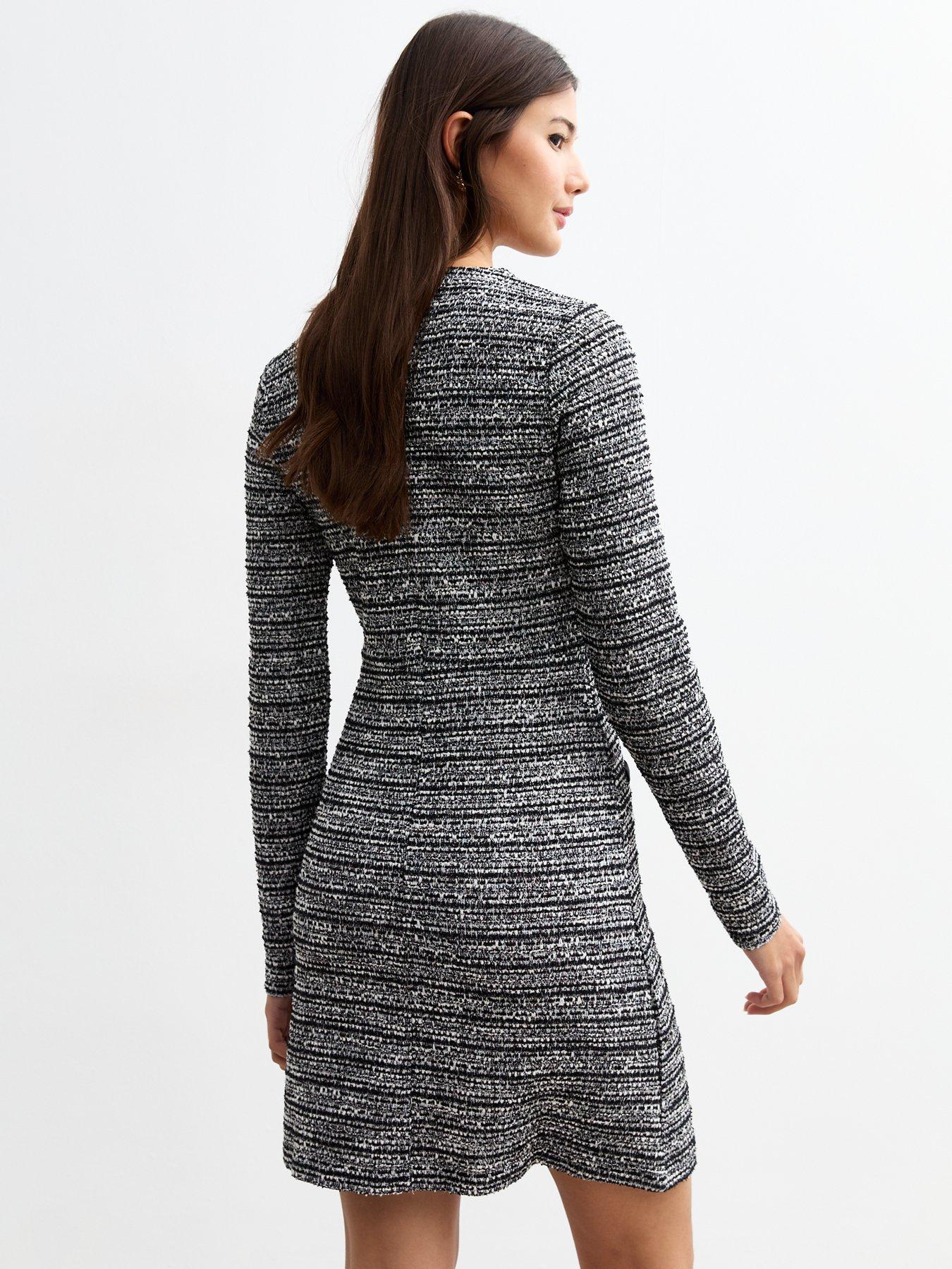  image of new-look-black-long-sleeve-boucleacute-dress-print