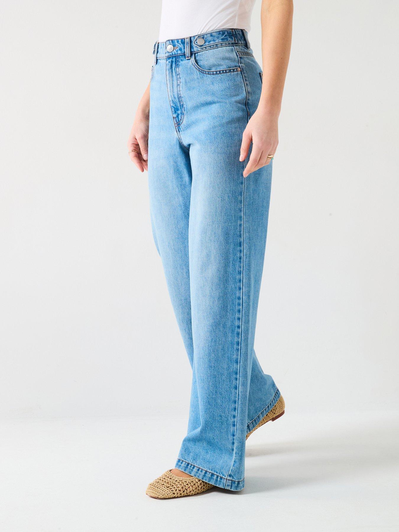 V by Very Supersoft Wide Leg Jeans - Mid Wash