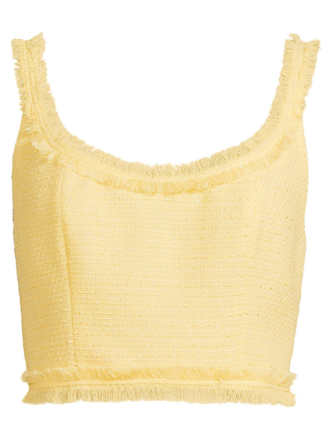  image of michelle-keegan-co-ord-cropped-frayed-top-yellow