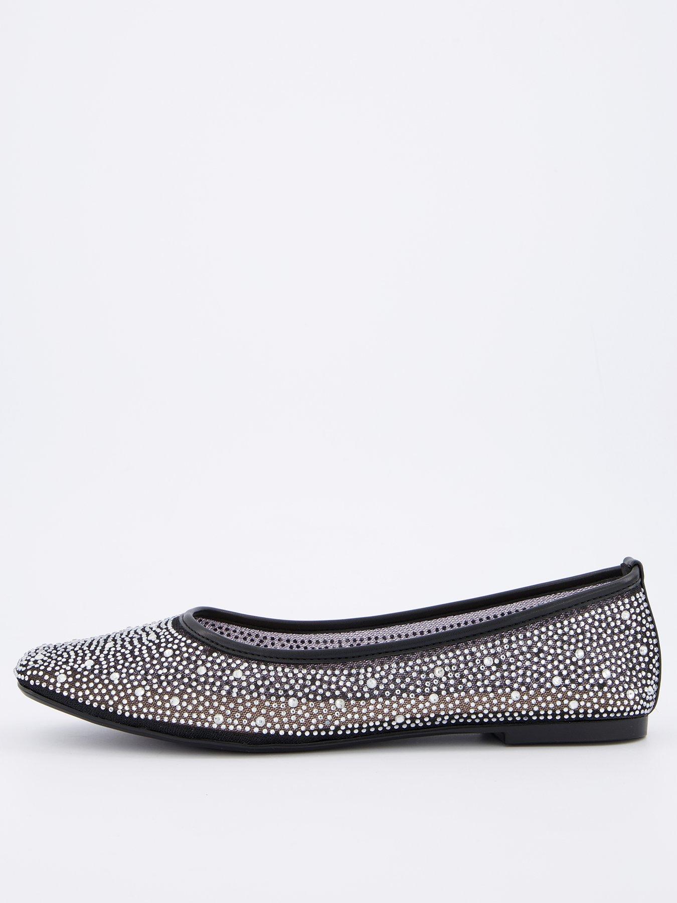 undefined Mesh Ballerina Pump With Pearls - Black
