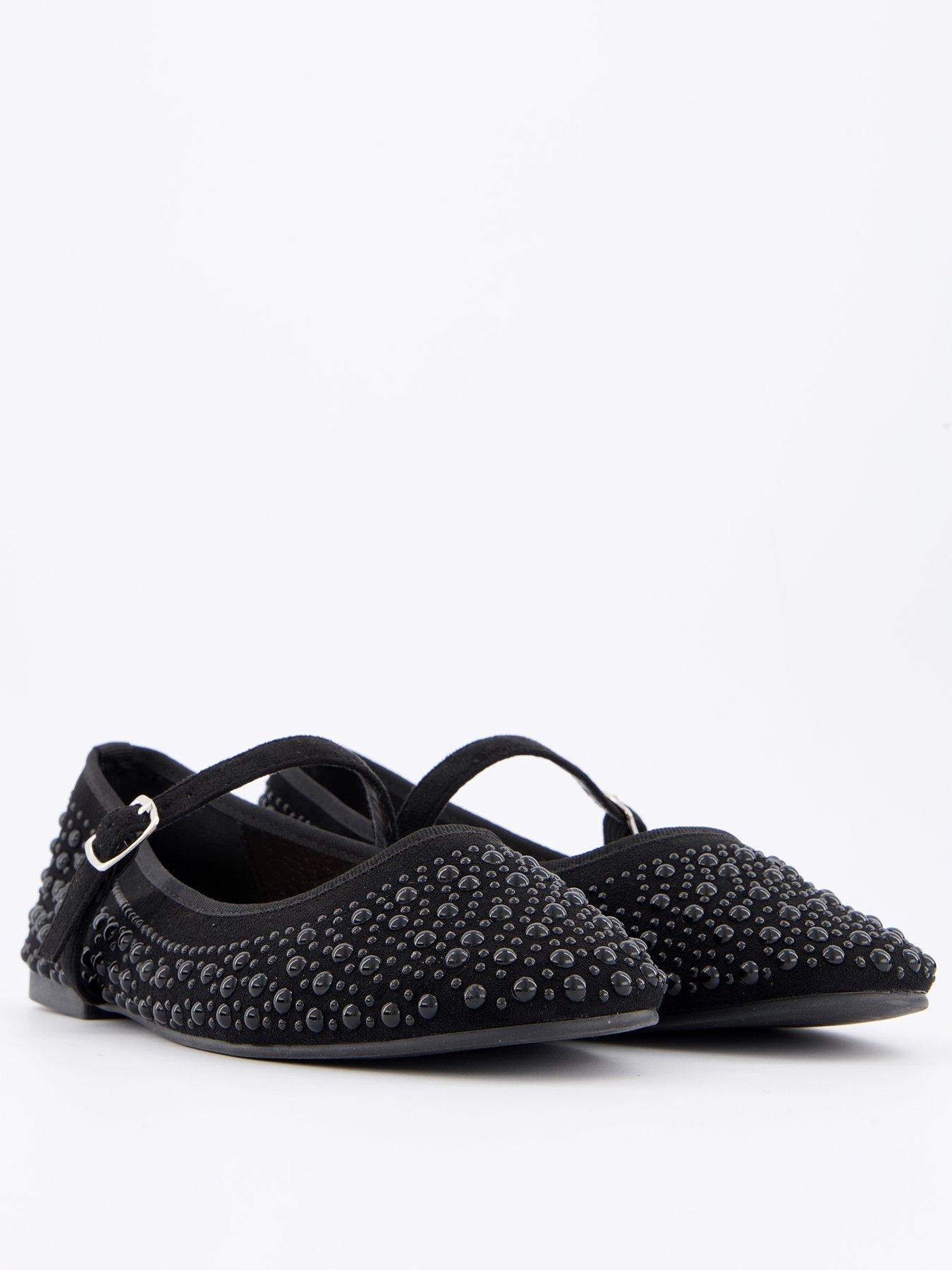 stillFront image of v-by-very-mesh-ballerina-pump-with-pearls-black