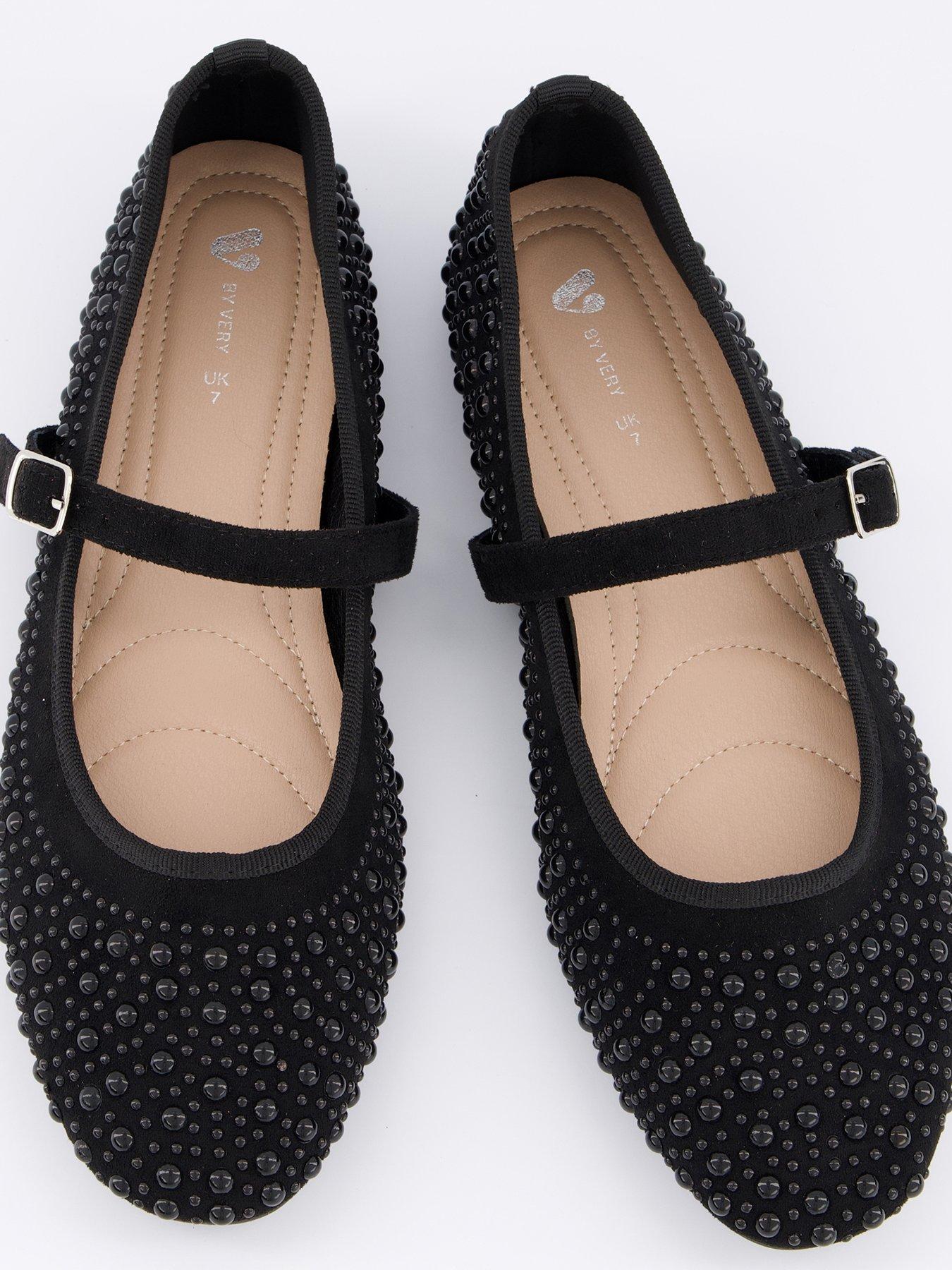  image of v-by-very-mesh-ballerina-pump-with-pearls-black