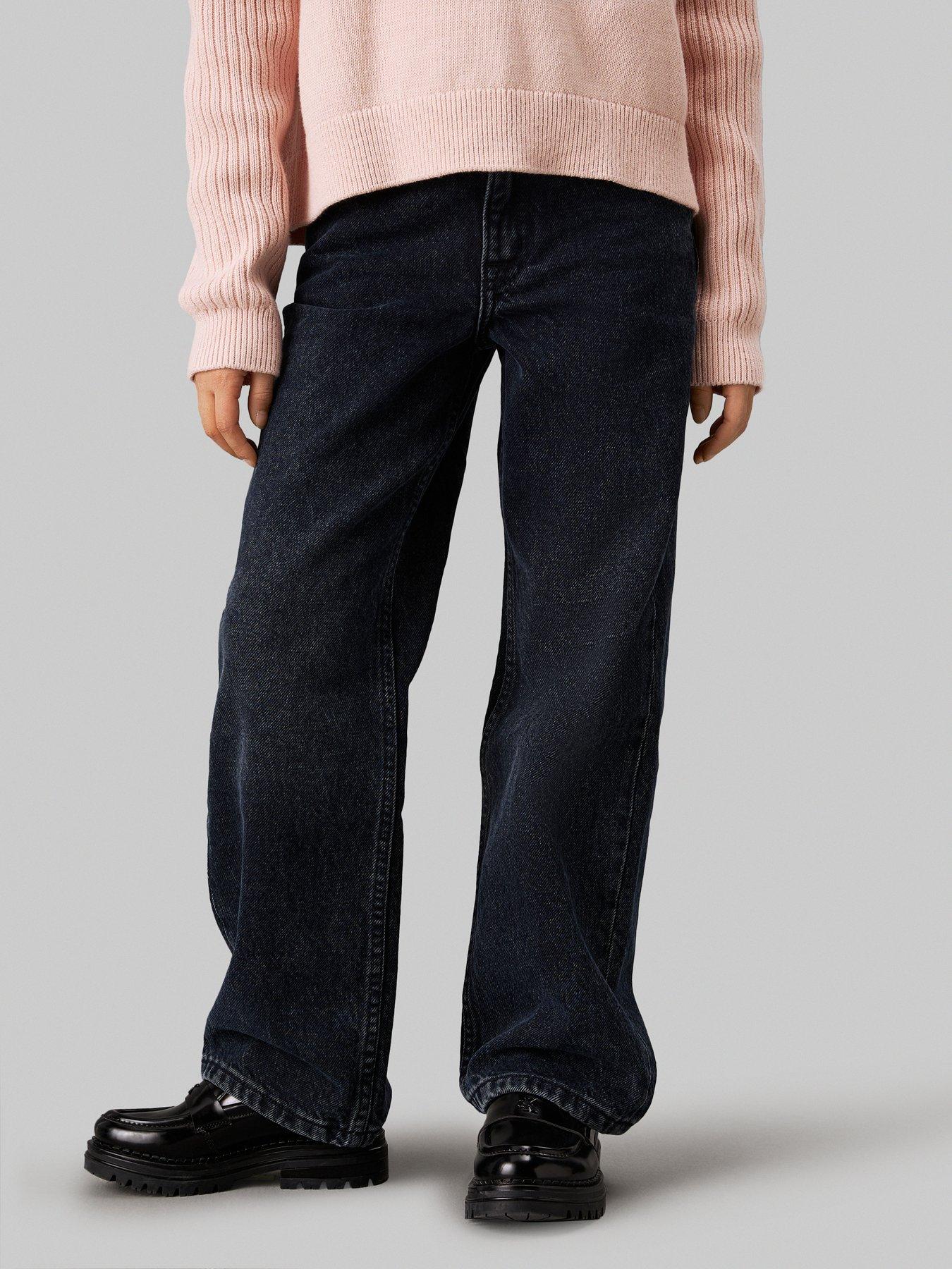 undefined Girls Wide Leg Blue Black Denim Jeans - Black/Blue