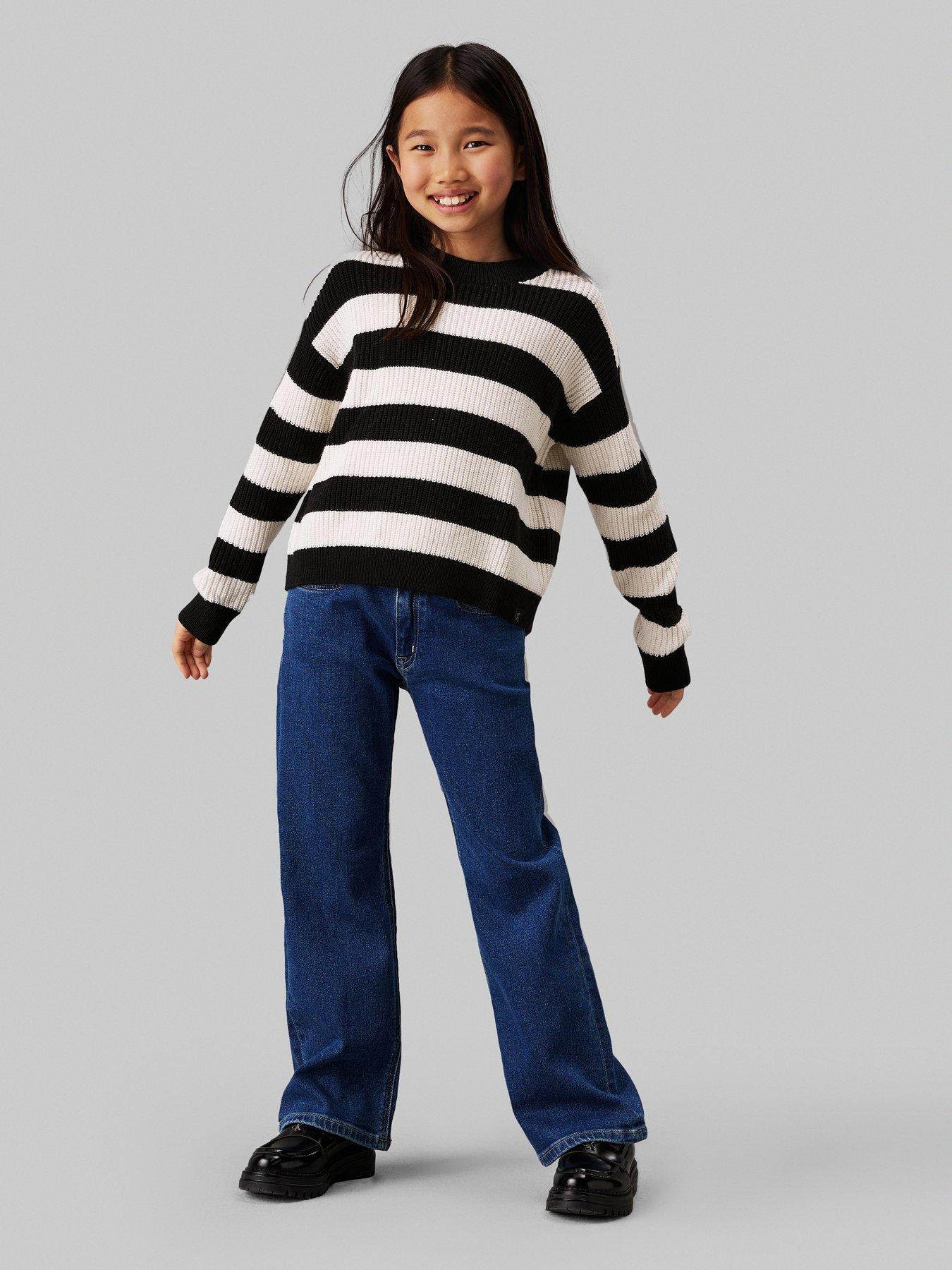 undefined Girls CK Stripe Sweater - Black