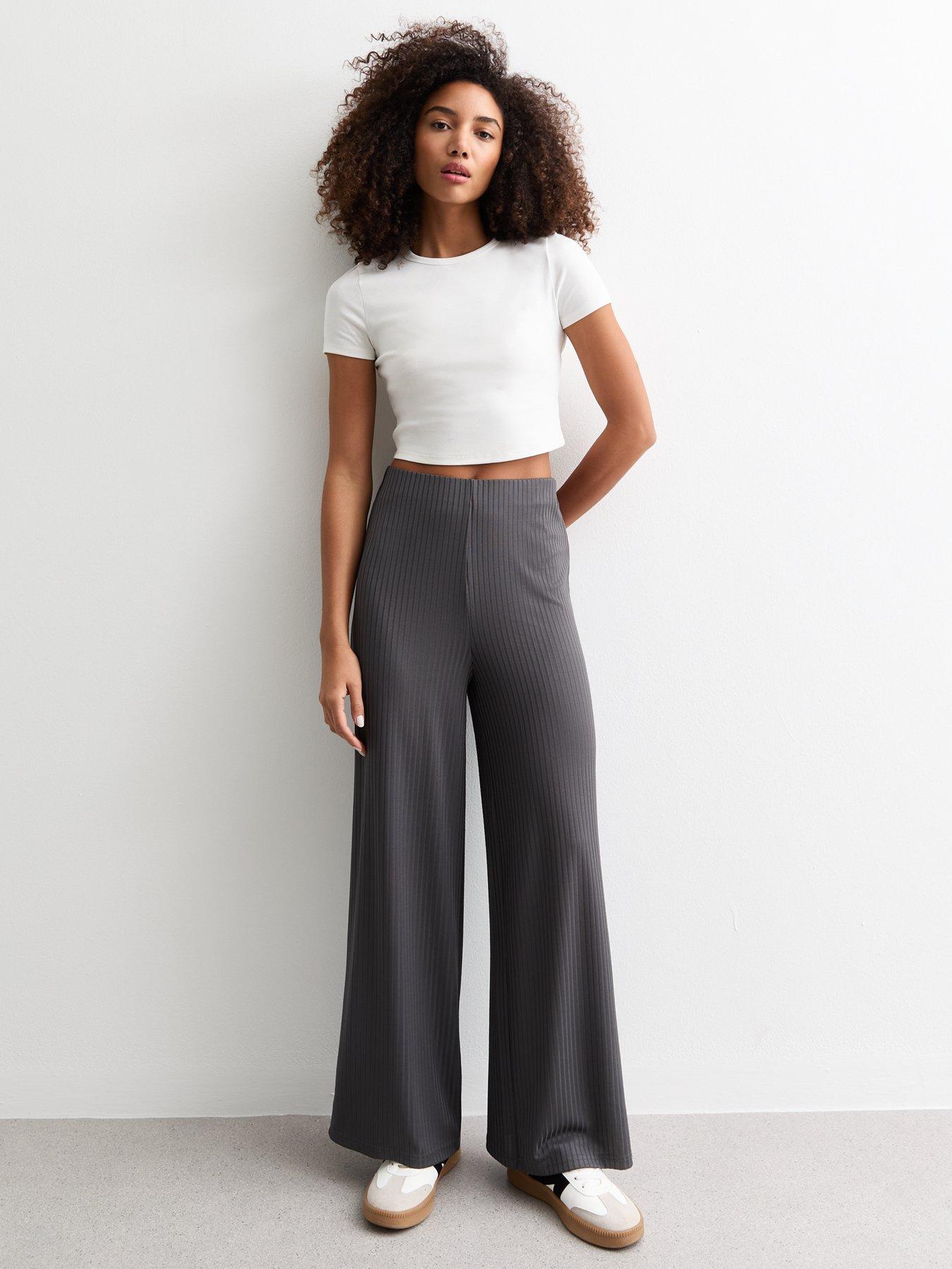 undefined Ribbed Wide Leg Trousers - Grey