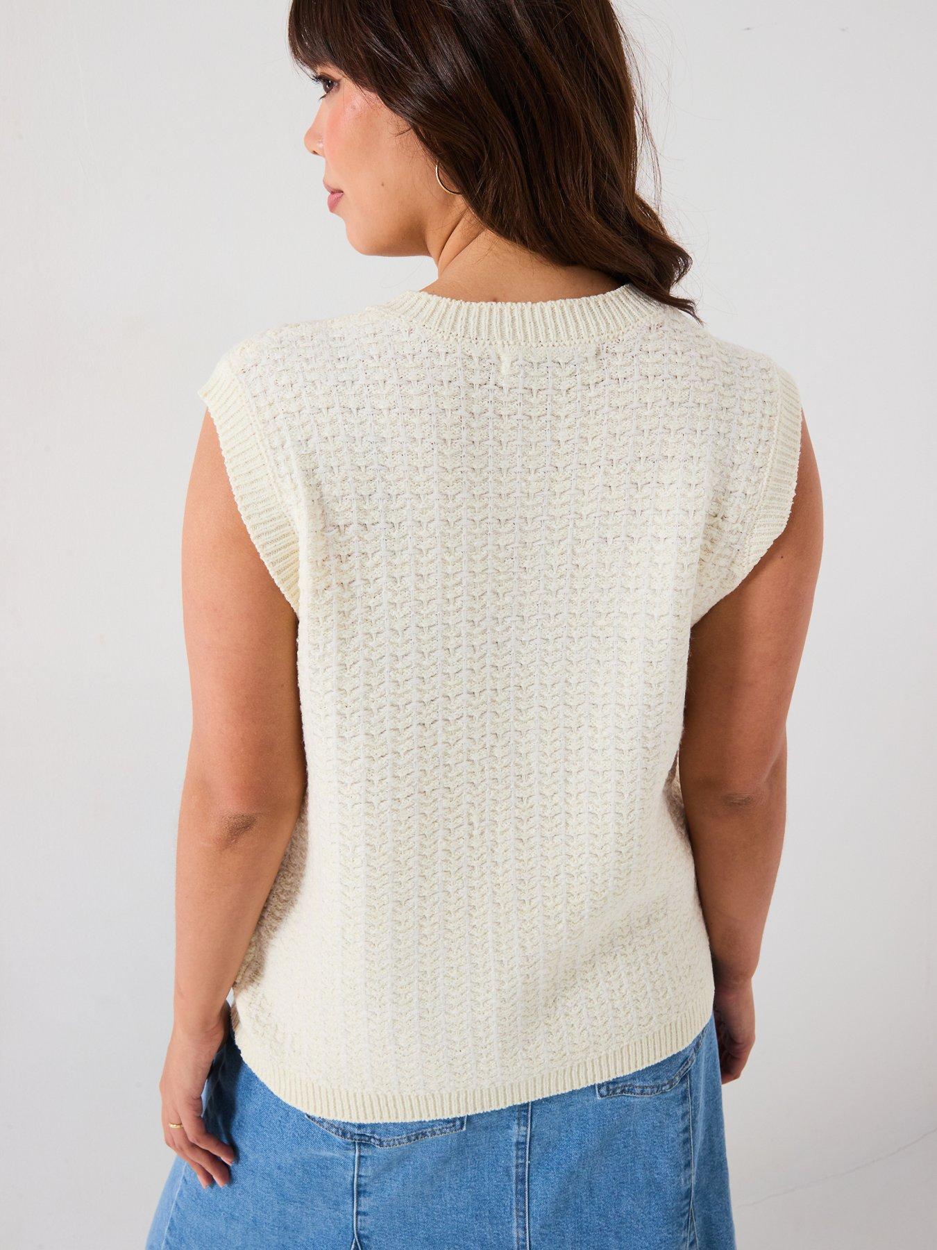  image of v-by-very-curve-sleeveless-button-detail-knitted-jumper-cream