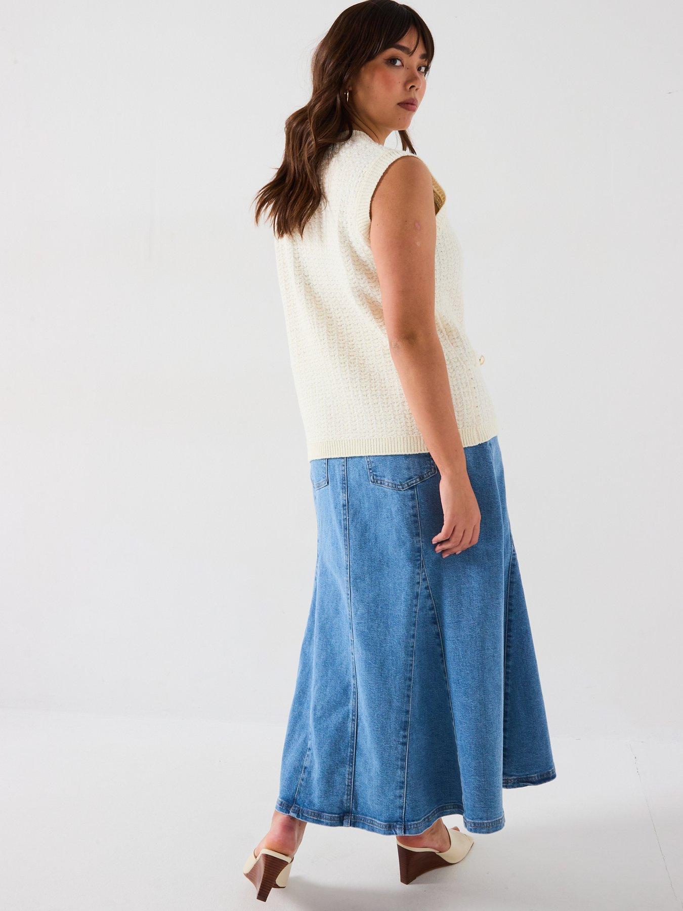  image of v-by-very-curve-sleeveless-button-detail-knitted-jumper-cream