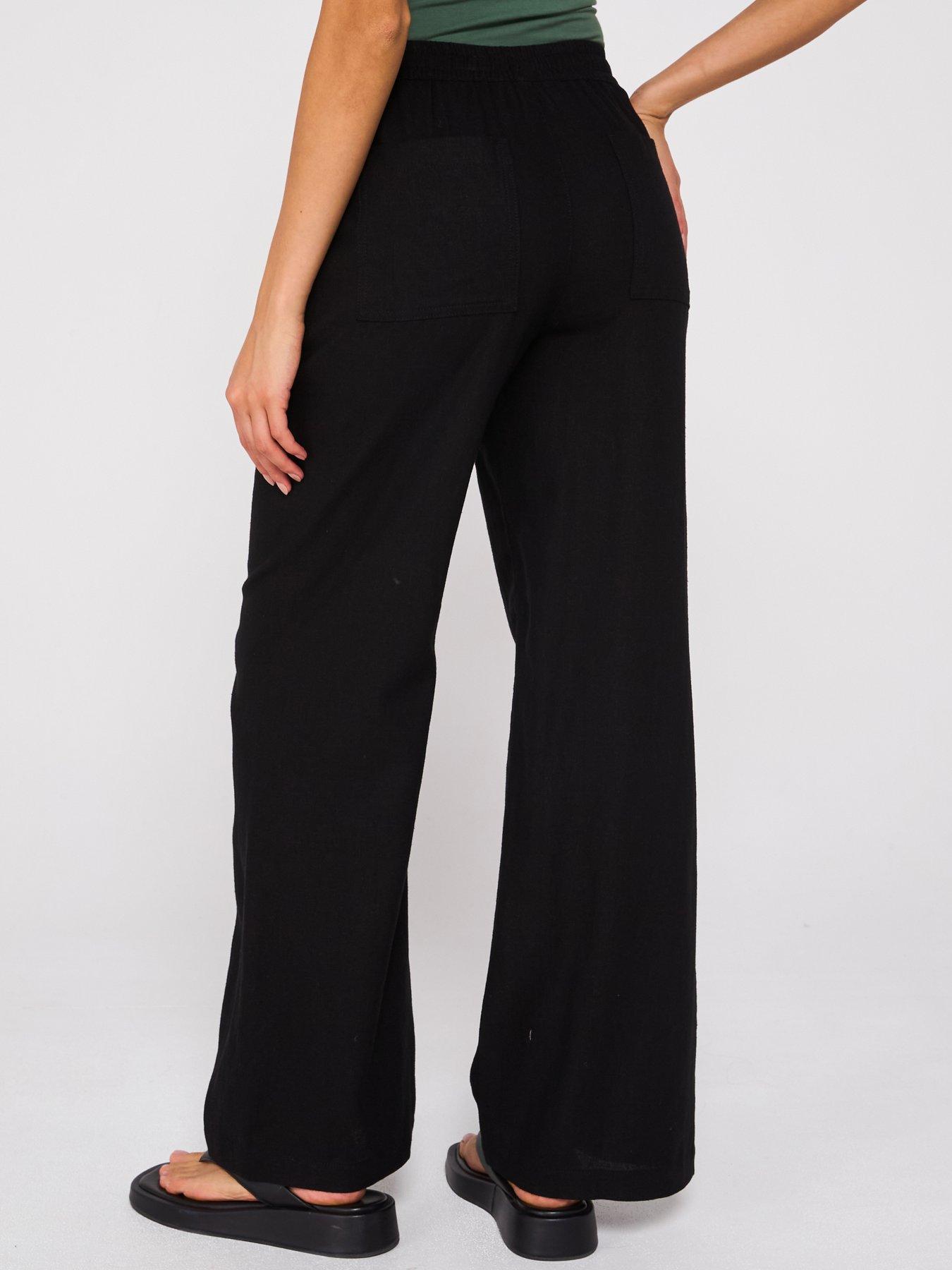  image of everyday-wide-leg-linen-blend-trousers-black