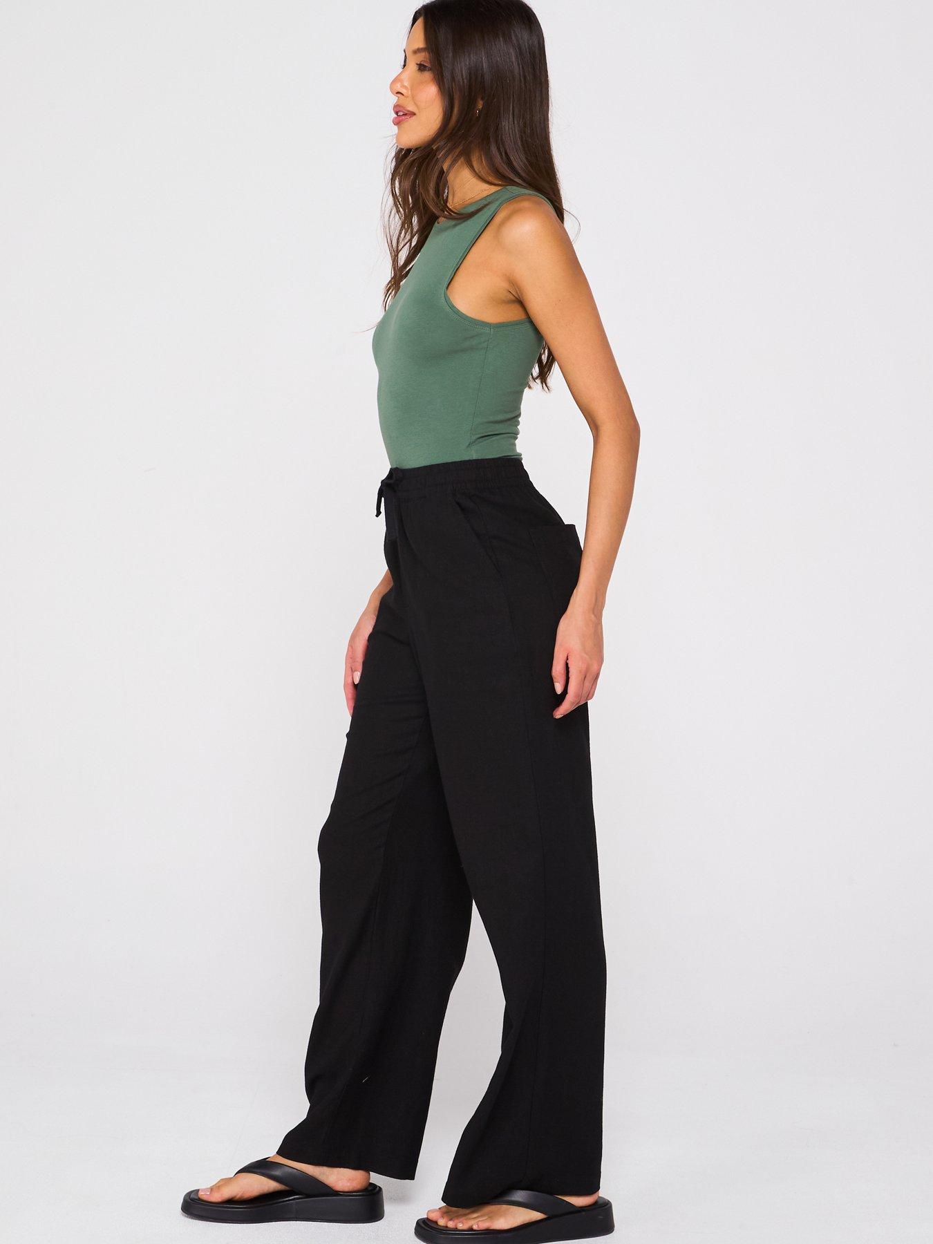  image of everyday-wide-leg-linen-blend-trousers-black