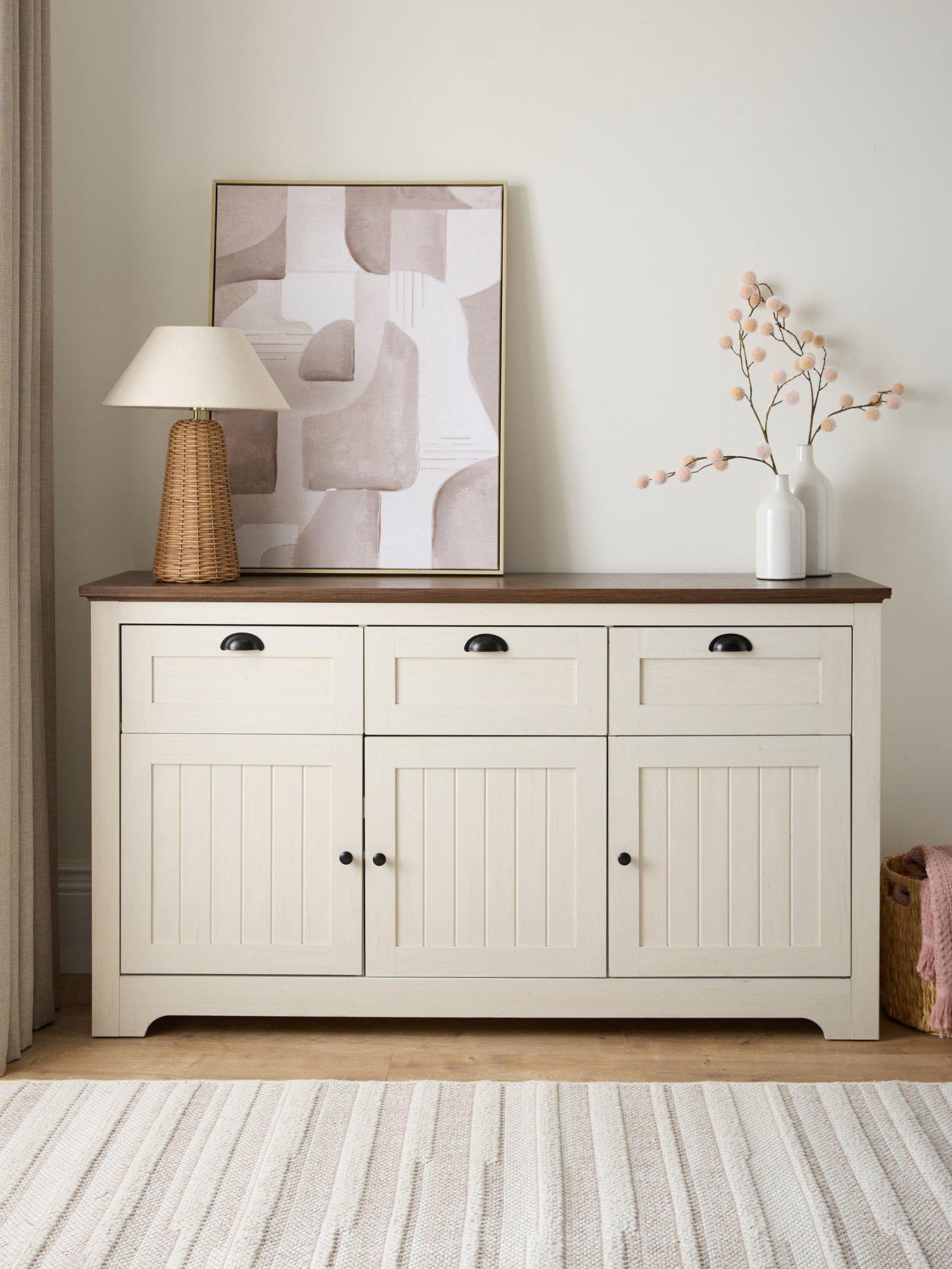 Image 1 of 7 of Very Home New Devon 3 Door, 3 Drawer Large Sideboard - Ivory/Walnut - FSC Certified
