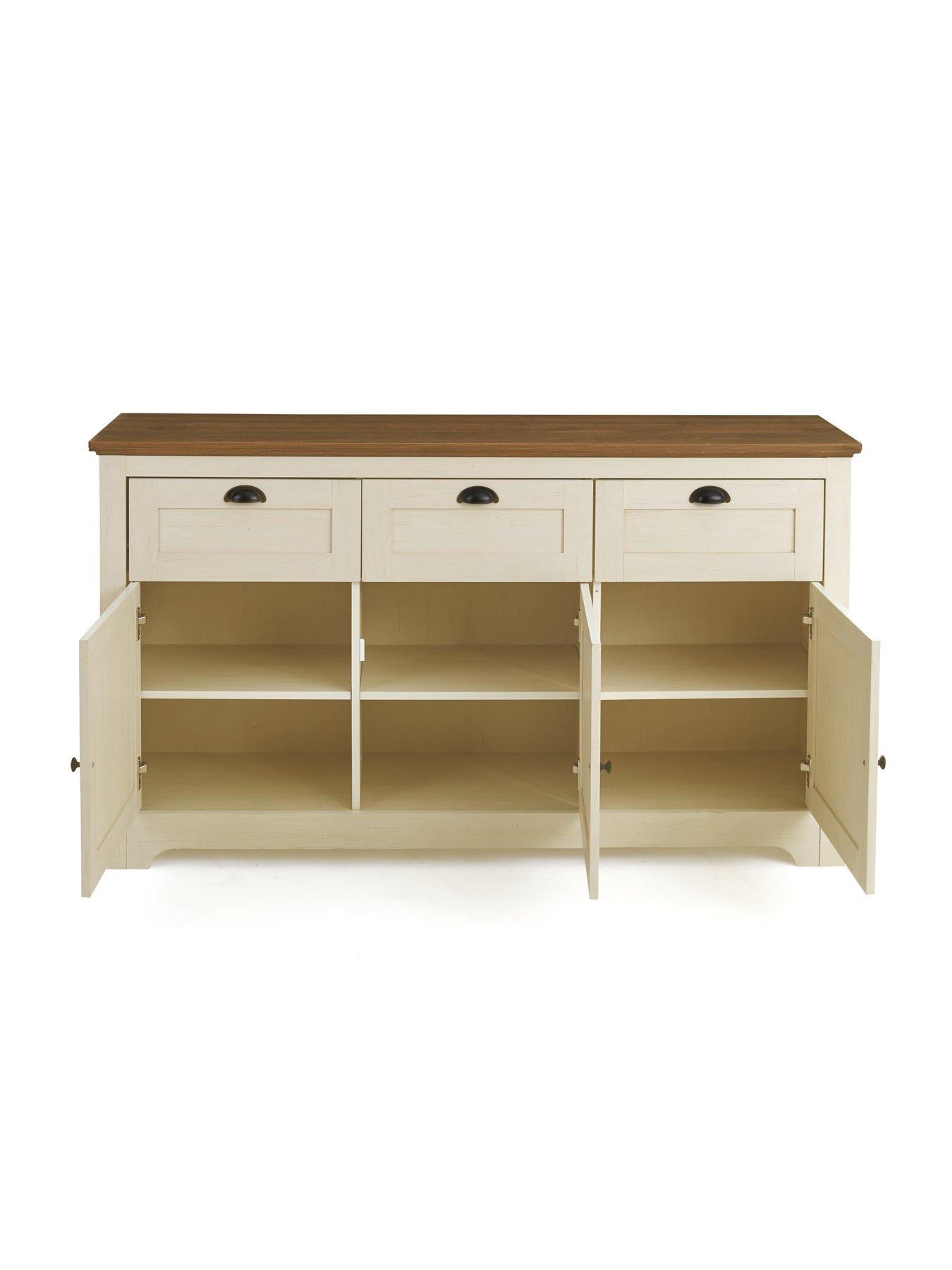 Image 4 of 7 of Very Home New Devon 3 Door, 3 Drawer Large Sideboard - Ivory/Walnut - FSC Certified