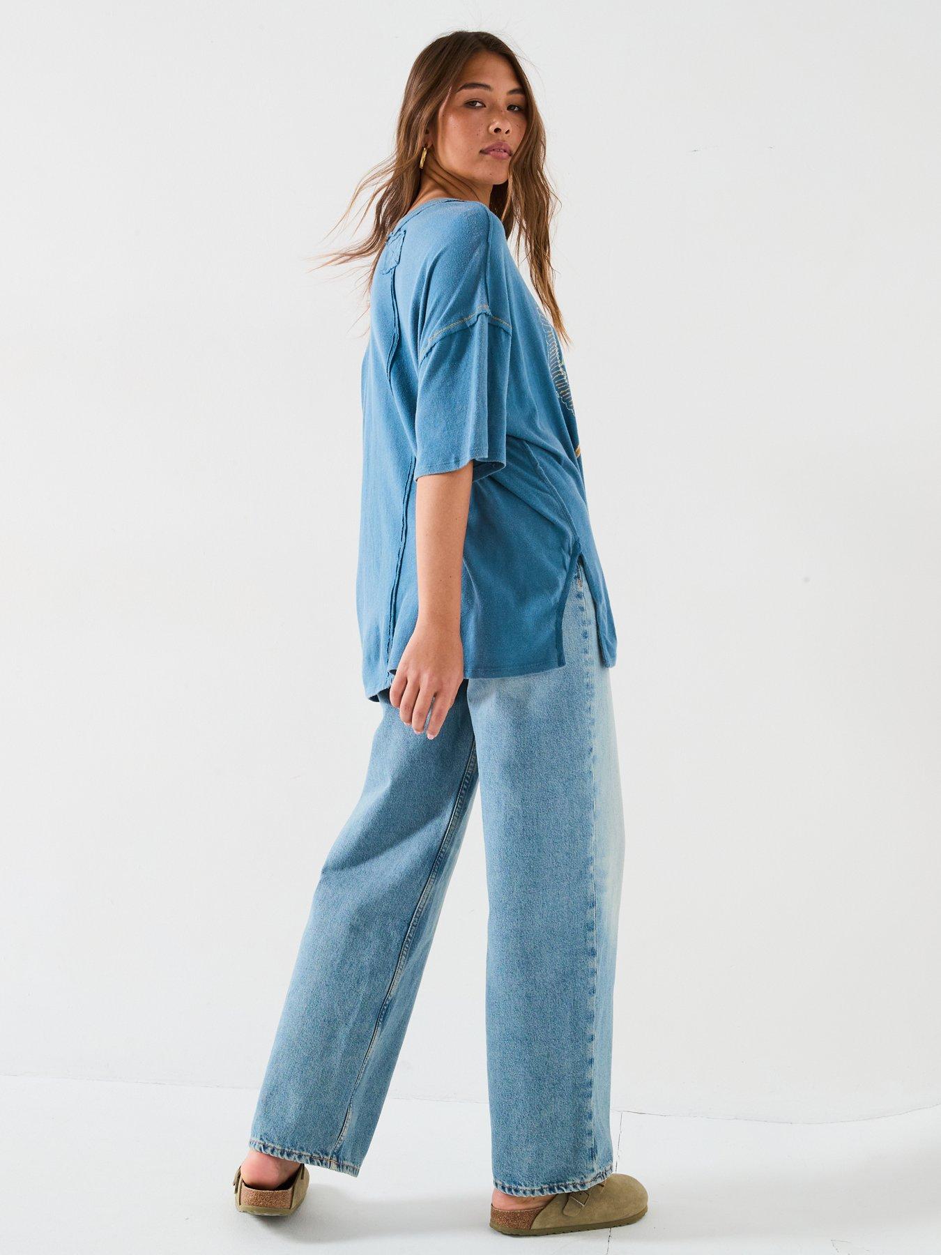  image of free-people-love-rose-printed-t-shirt-blue