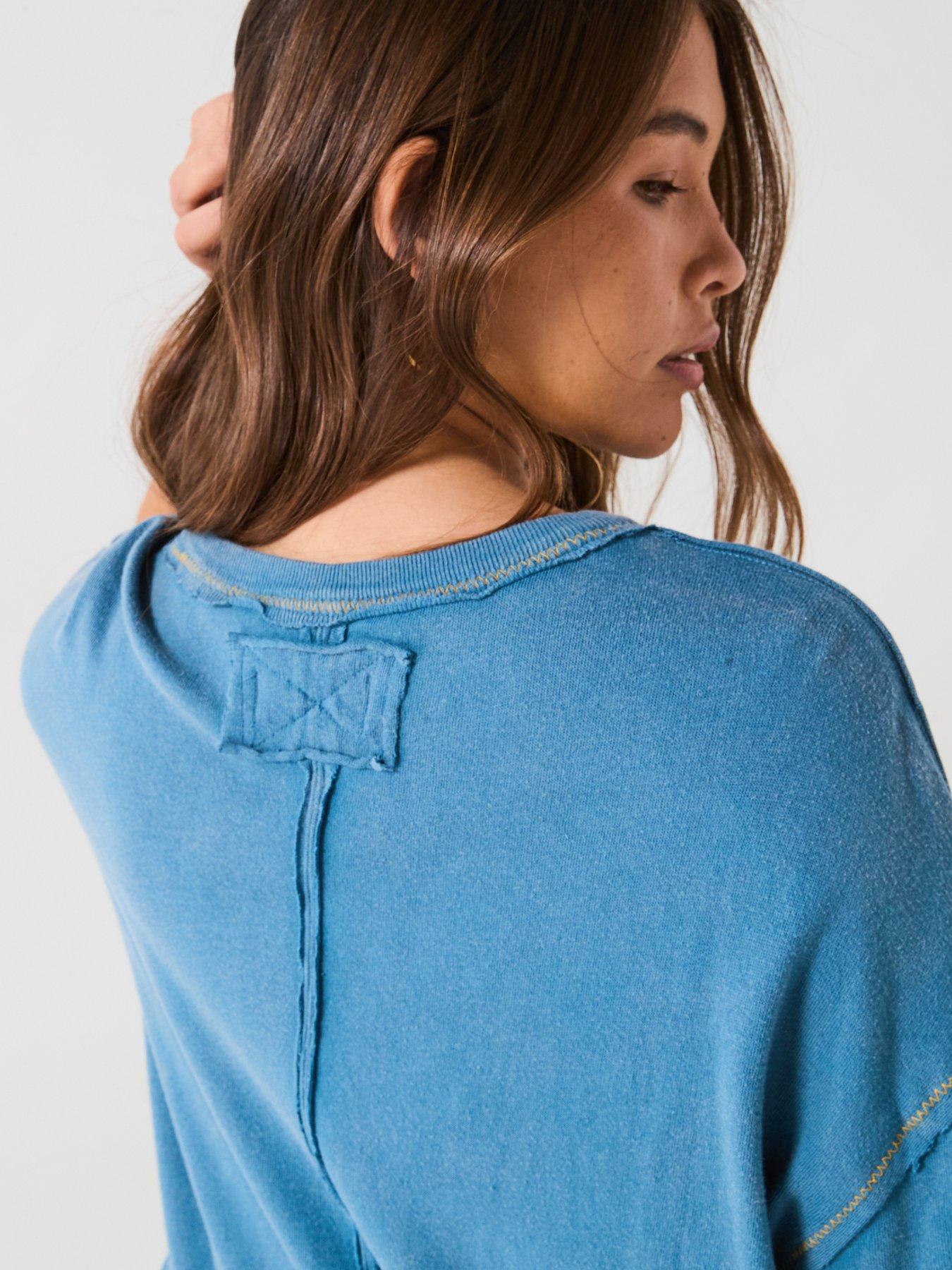  image of free-people-love-rose-printed-t-shirt-blue