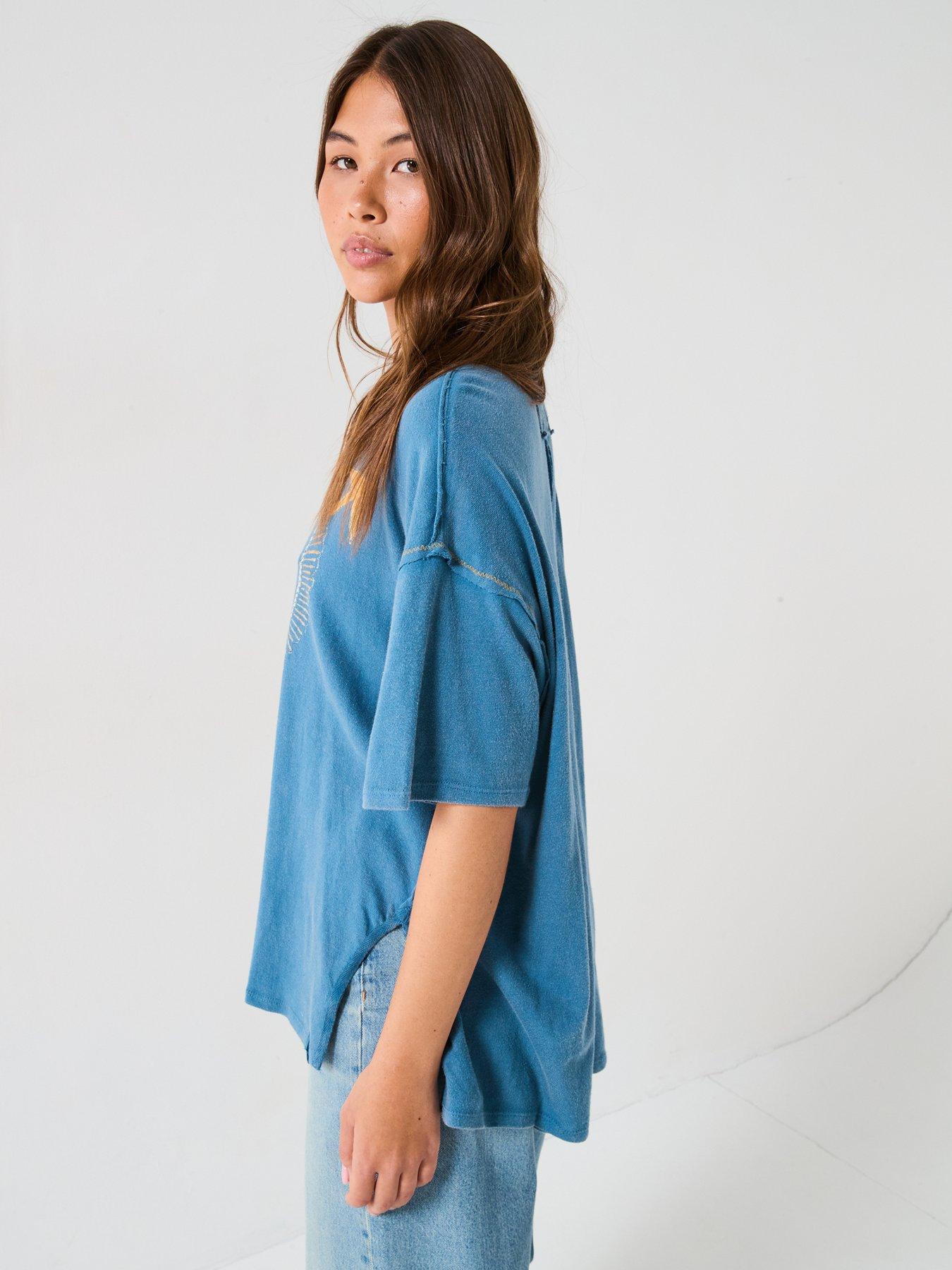  image of free-people-love-rose-printed-t-shirt-blue