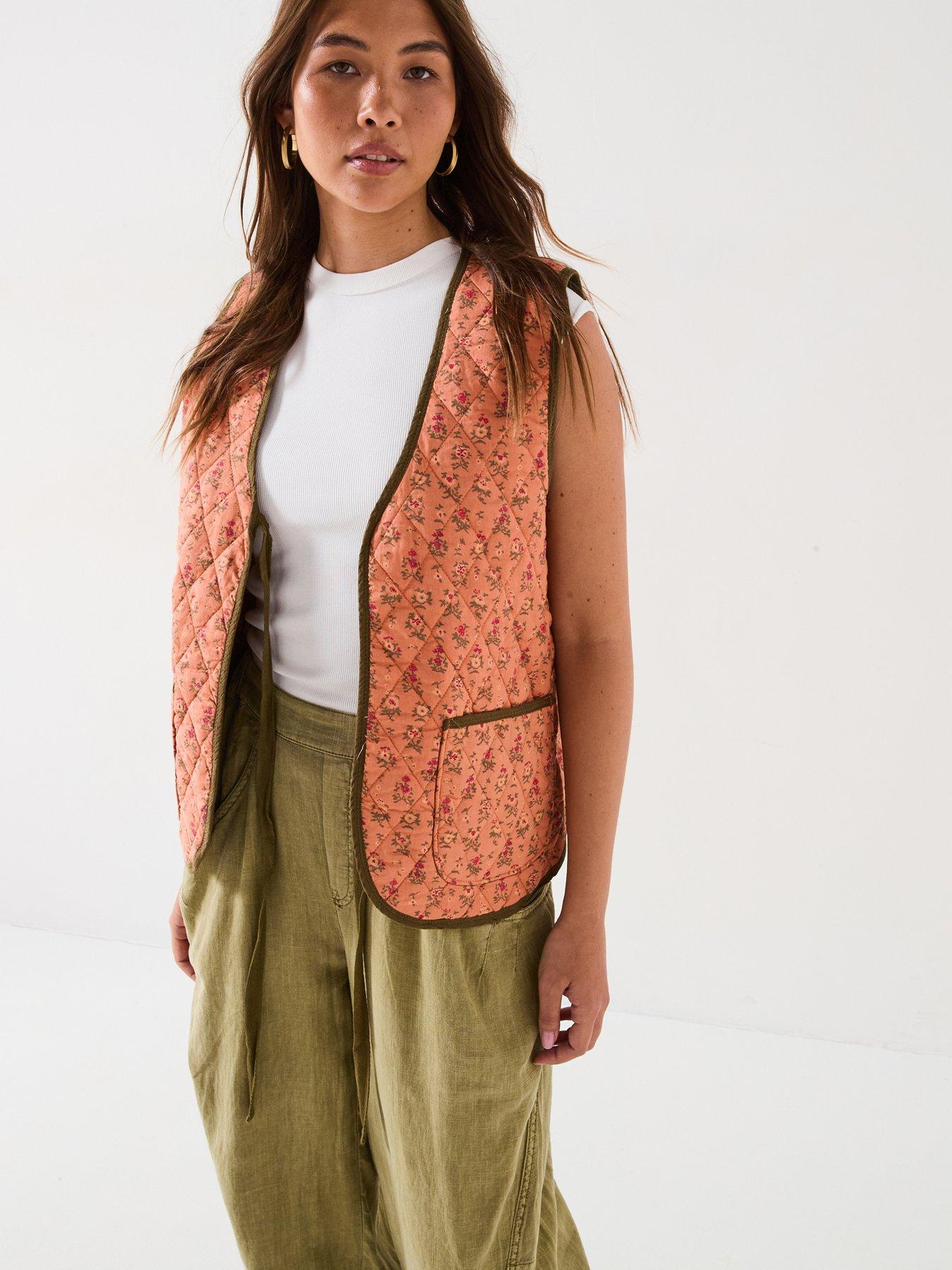 FREE PEOPLE Claudine Quilted Tie Vest - Orange