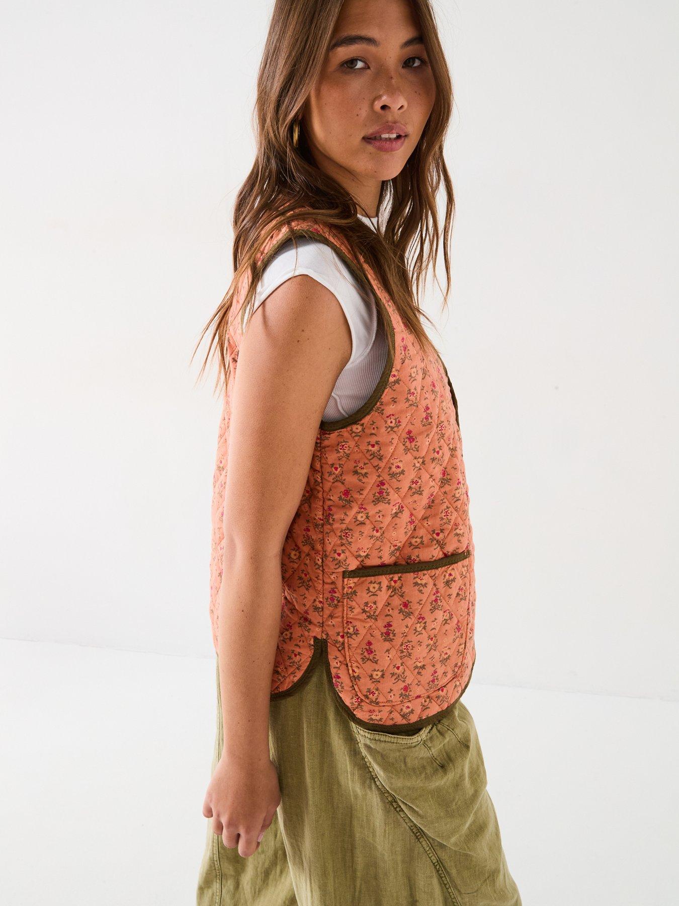  image of free-people-claudine-quilted-tie-vest-orange