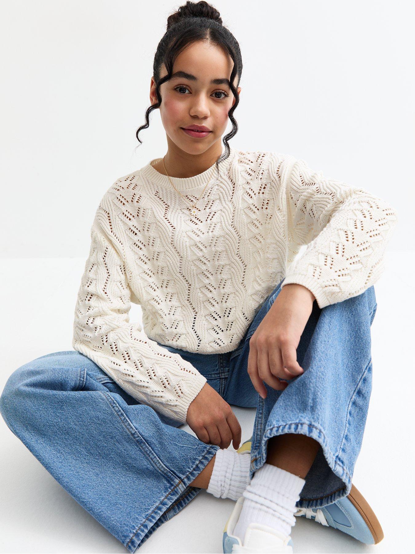  image of new-look-915-girls-off-white-crochet-jumper