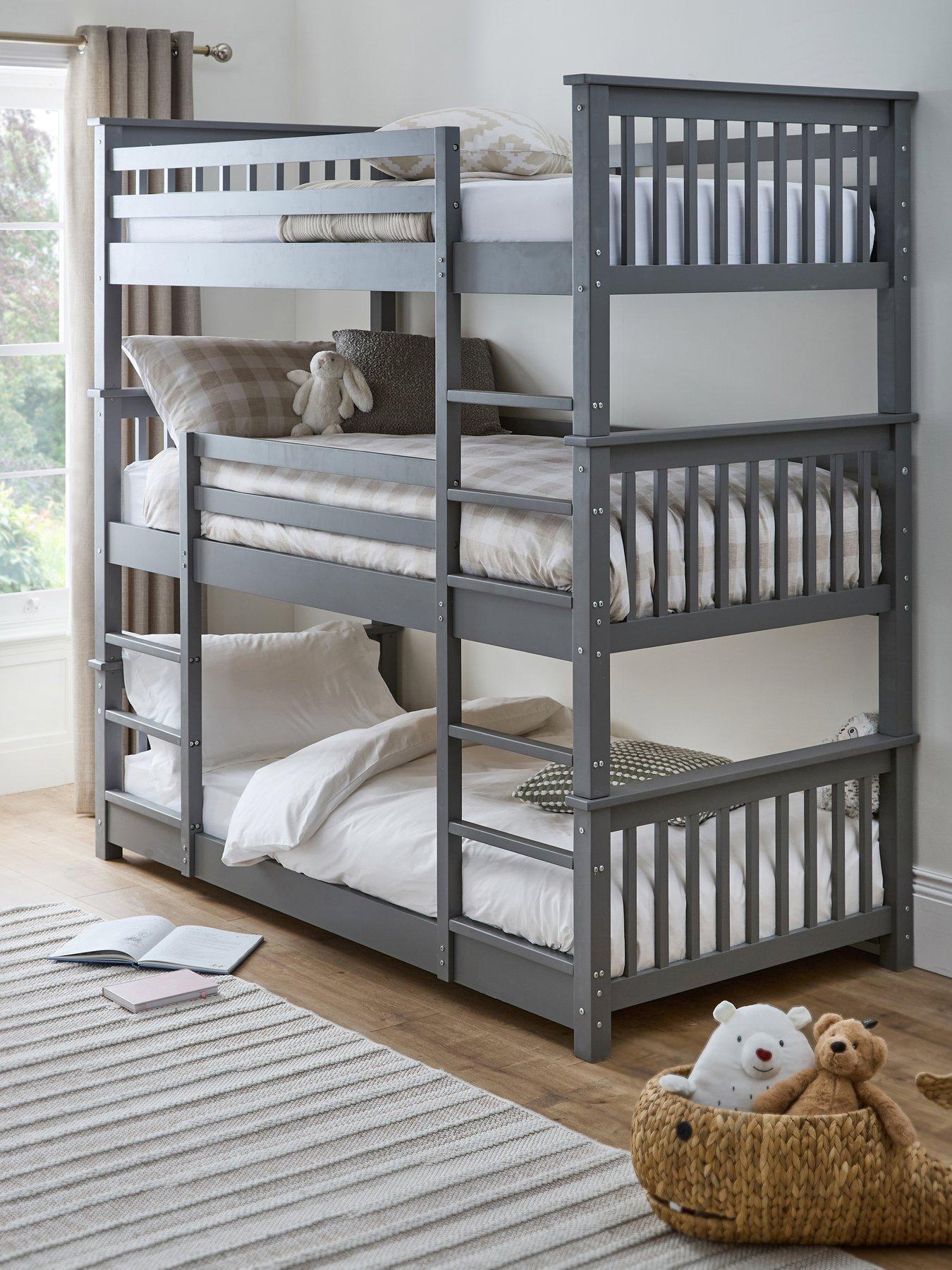  image of very-home-novara-white-triple-bunk-bed-with-mattress-options-buy-amp-save-grey-fscreg-certified