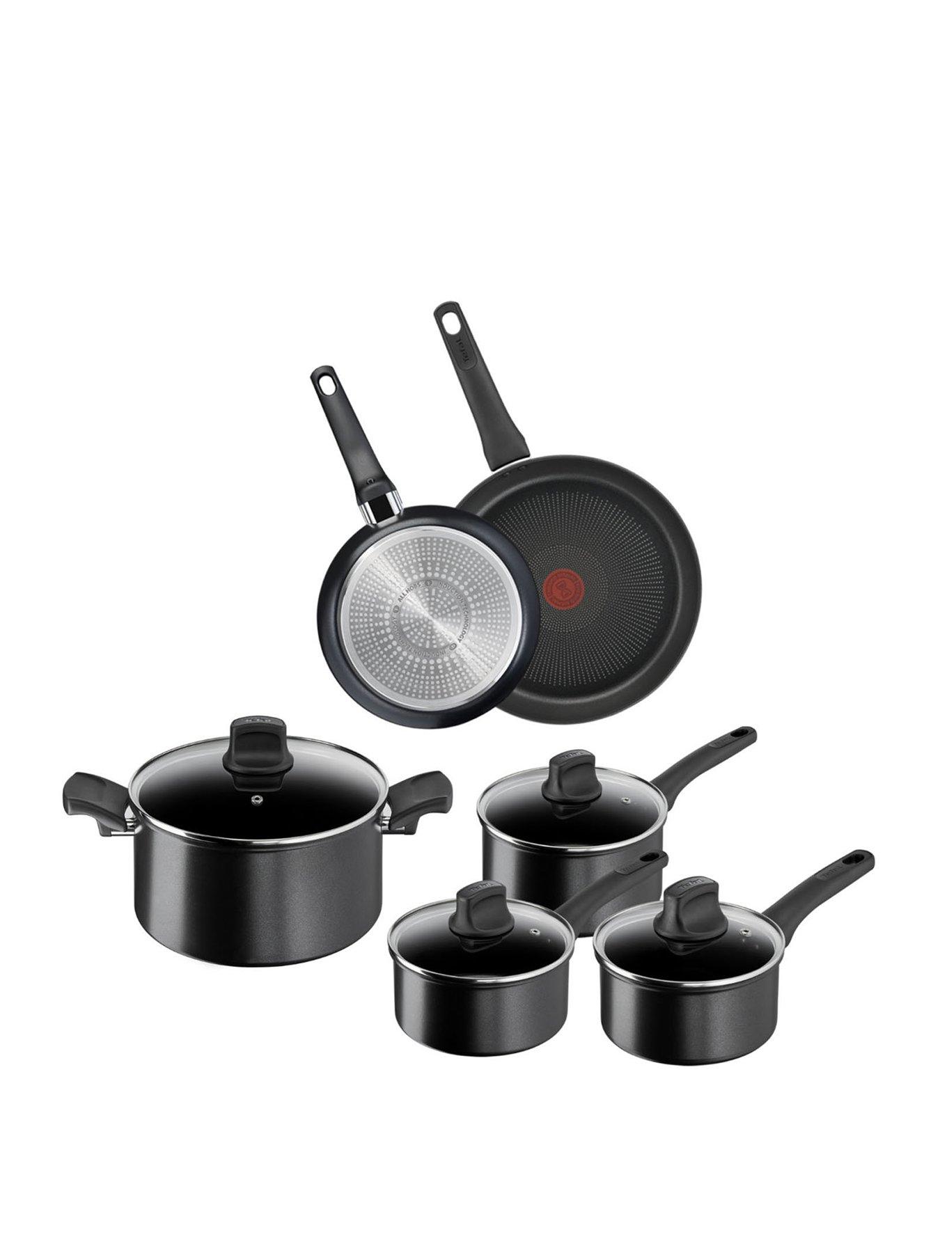 Tefal Titanium Ultra Plus Induction Non-stick 6pc Set, (Frying pan 20/26cm, stewpot 24cm, saucepan 16/18/20cm with lids)
