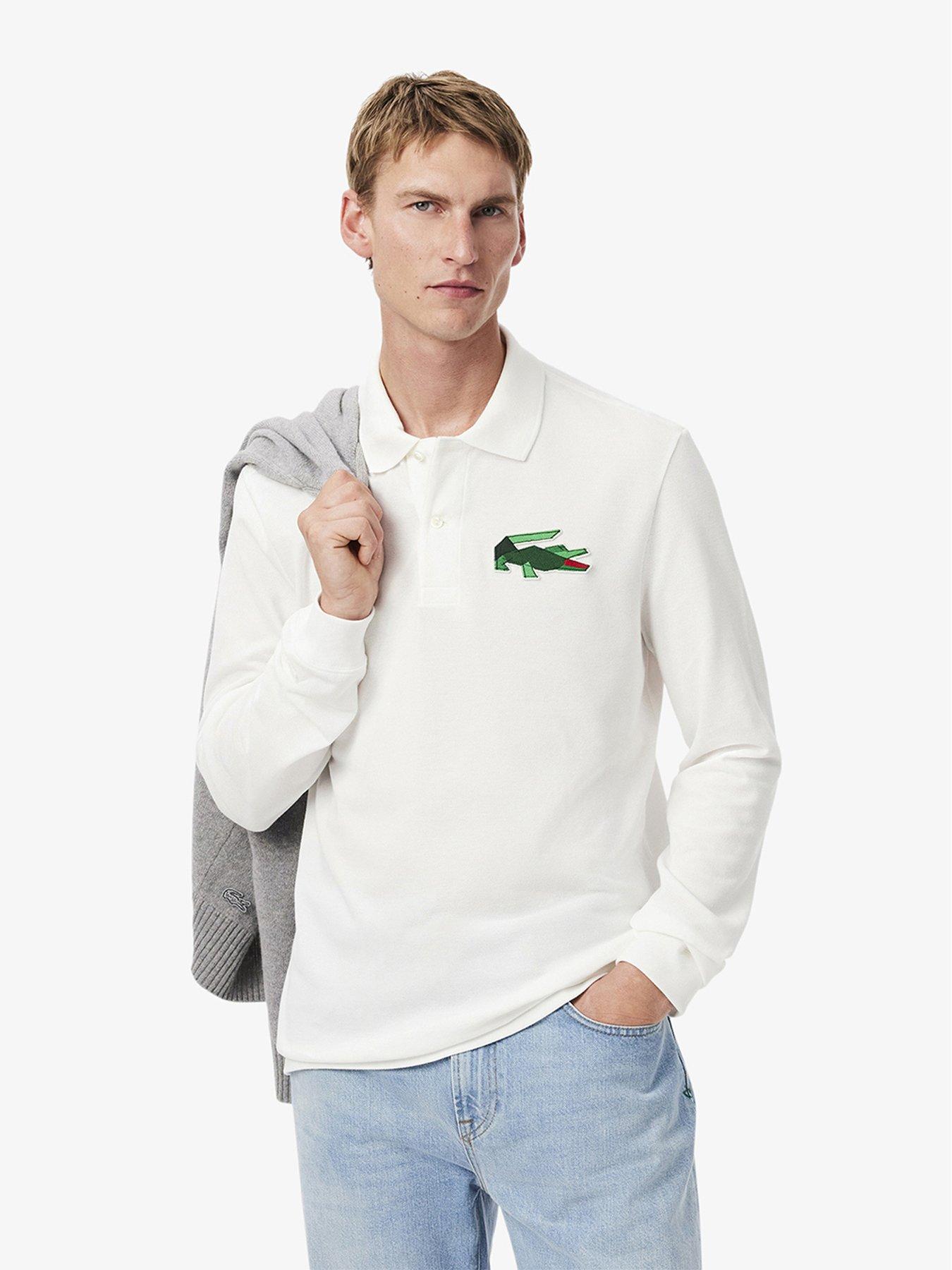 undefined Relaxed Fit Signature Large Croc Long Sleeve Polo Shirt - White