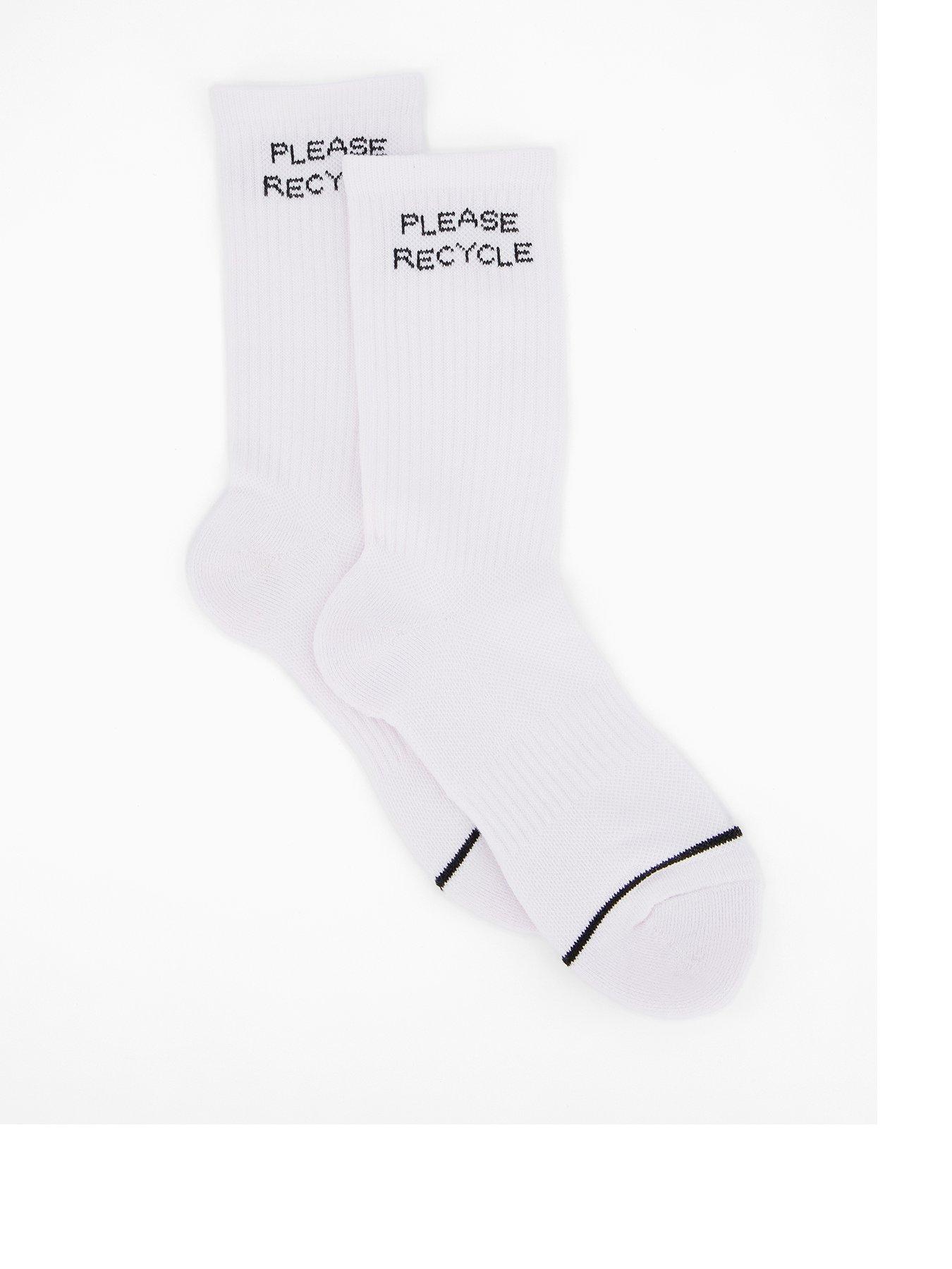 Girlfriend Collective Womens Training Please Recycle Crew Socks - White