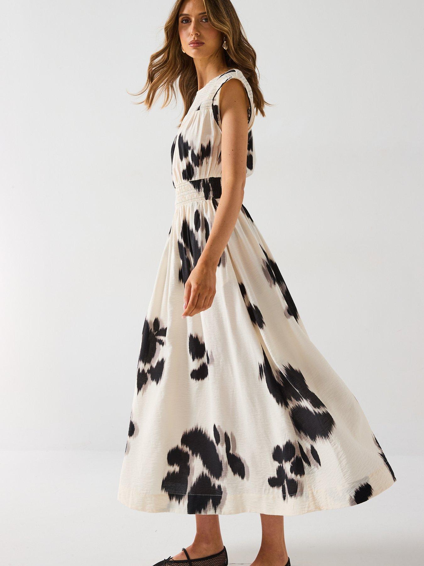 VERY J Shirring Detail Printed Woven Mini Dress