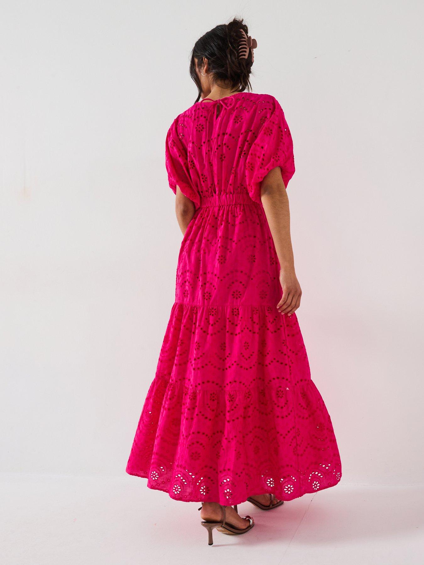  image of v-by-very-broderie-twist-front-midaxi-dress-pink