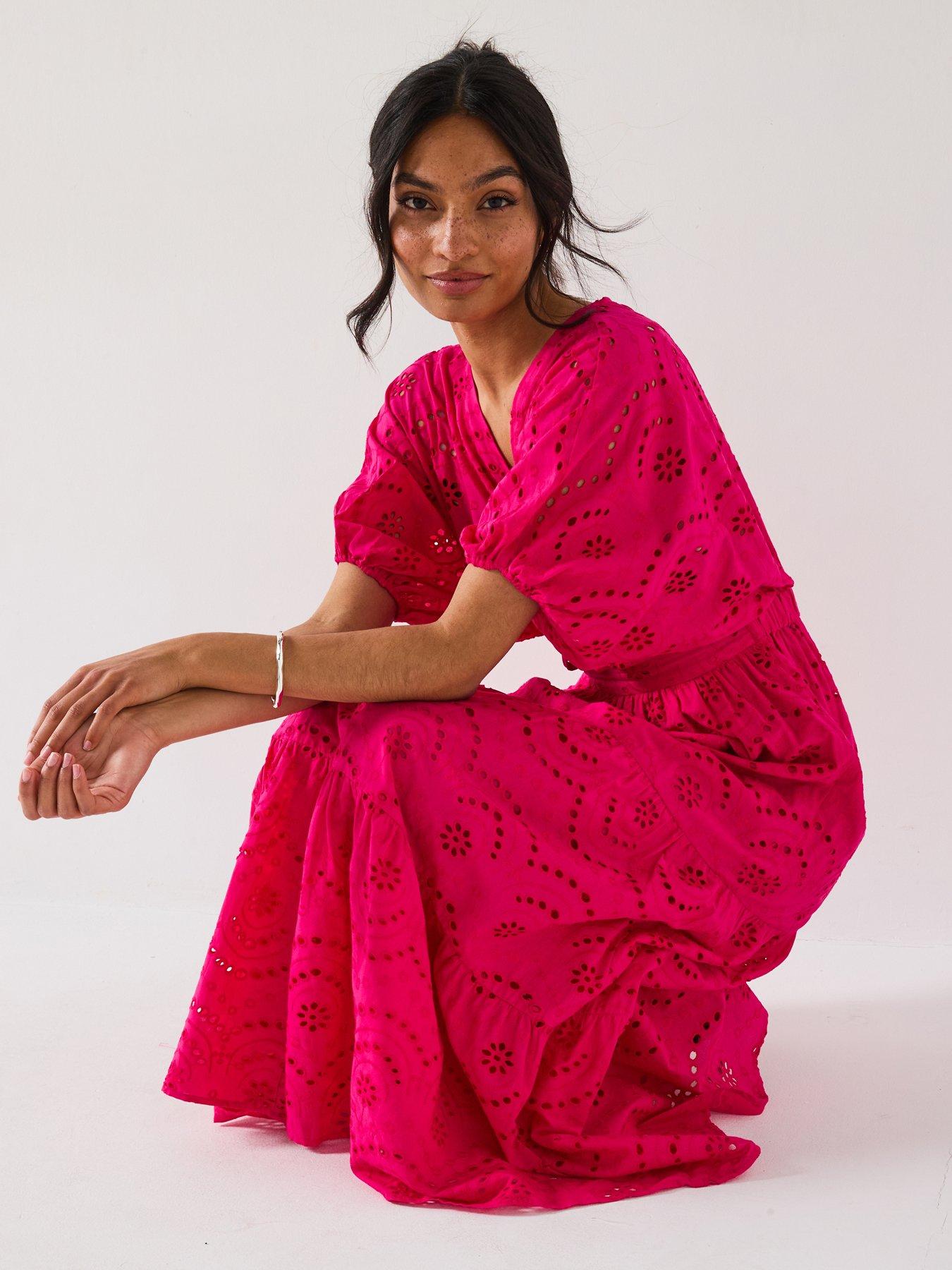  image of v-by-very-broderie-twist-front-midaxi-dress-pink