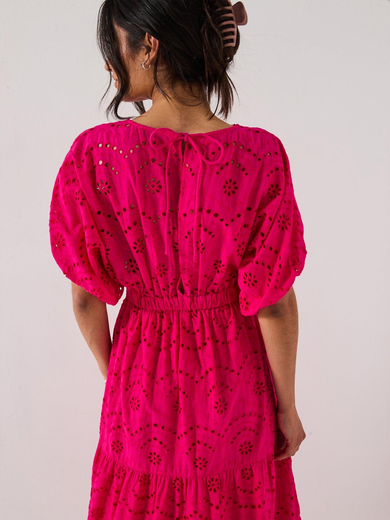  image of v-by-very-broderie-twist-front-midaxi-dress-pink