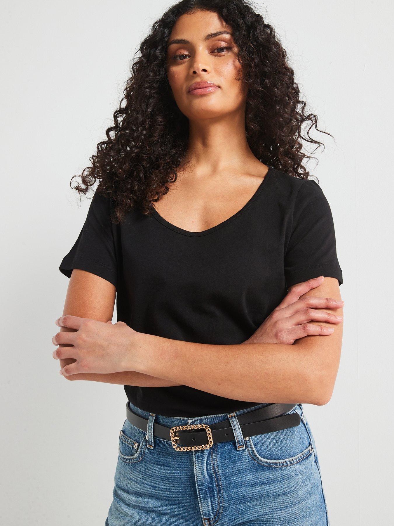  image of v-by-very-the-essential-scoop-neck-t-shirt-black