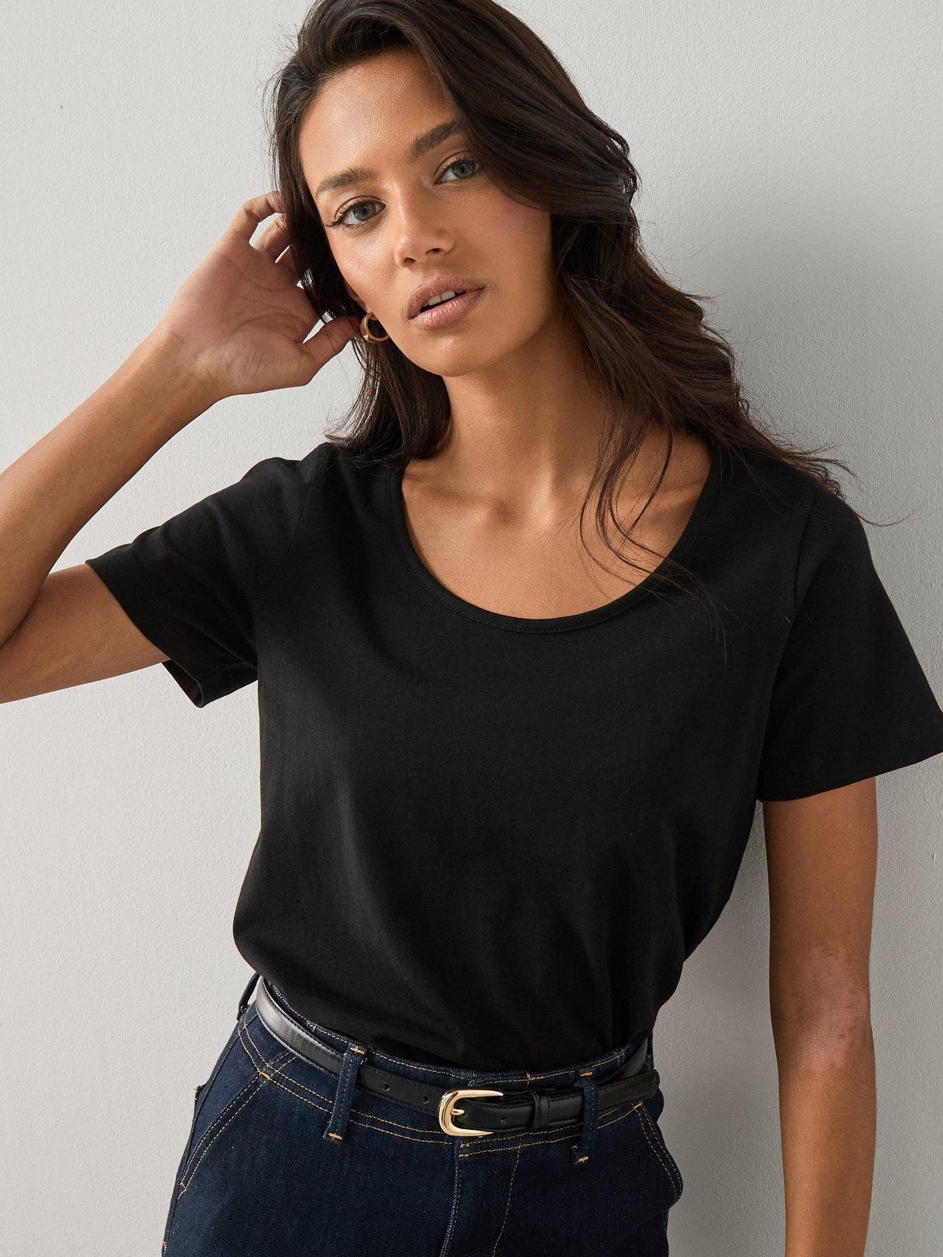 Image 1 of 7 of The Very Collection Womens Scoop Neck Cotton Jersey T-Shirt - Black