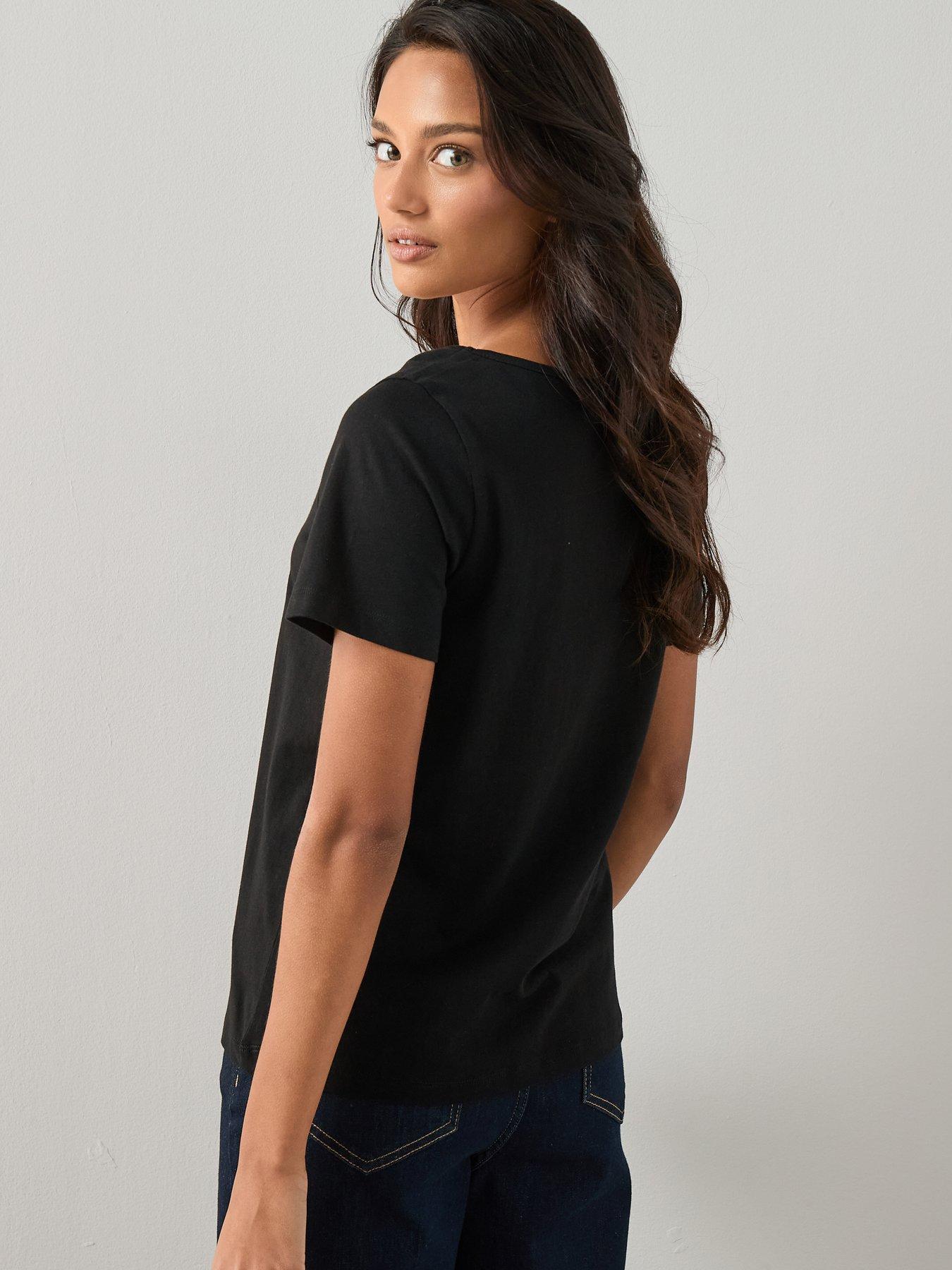 Image 2 of 7 of The Very Collection Womens Scoop Neck Cotton Jersey T-Shirt - Black