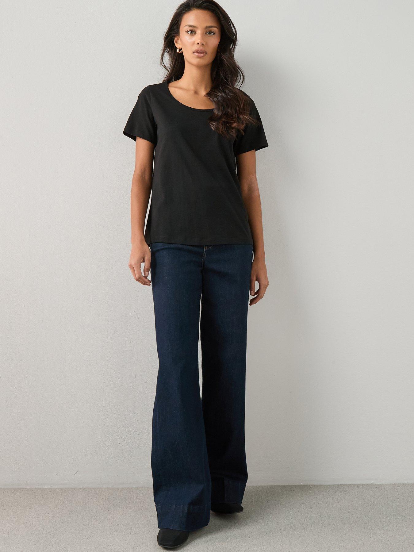 Image 4 of 7 of The Very Collection Womens Scoop Neck Cotton Jersey T-Shirt - Black