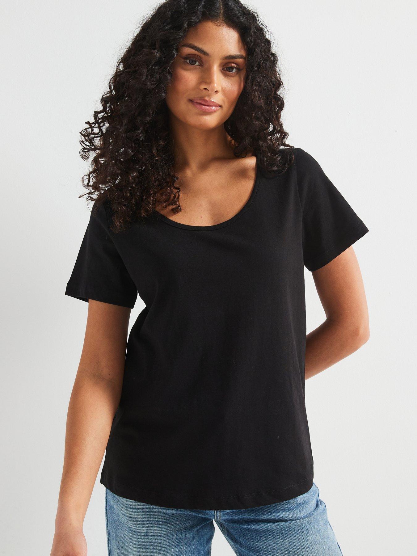 image of v-by-very-the-essential-scoop-neck-t-shirt-black