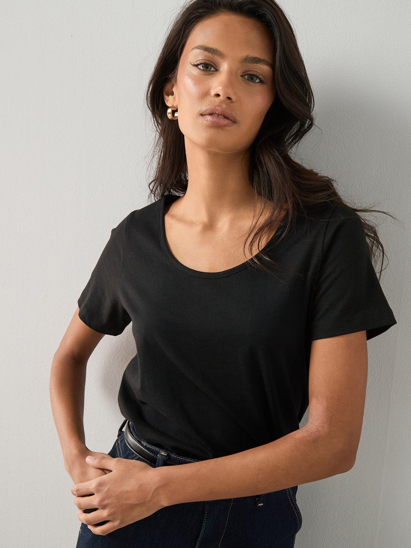 Image 5 of 7 of The Very Collection Womens Scoop Neck Cotton Jersey T-Shirt - Black