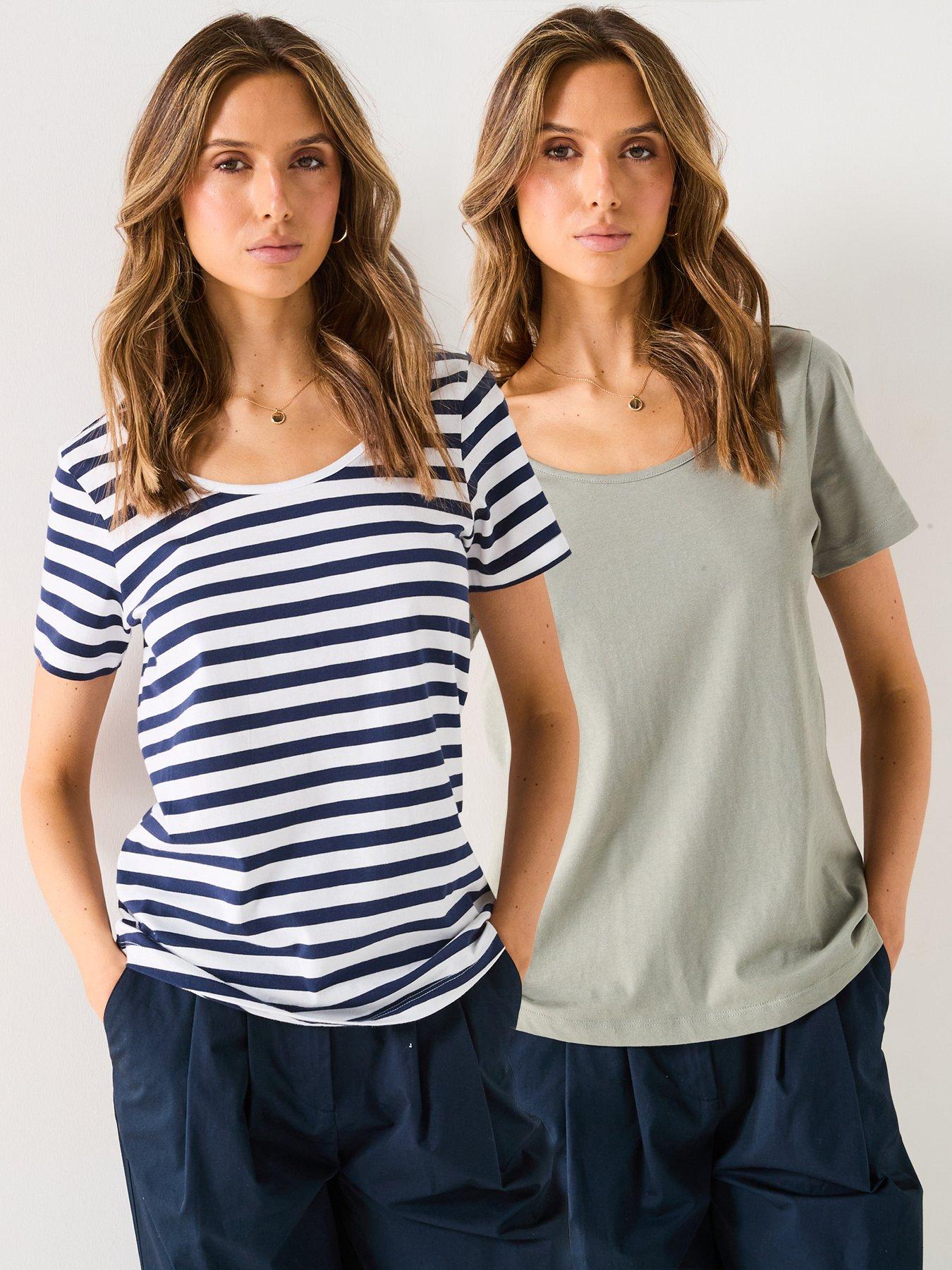  image of v-by-very-2-pack-essential-scoop-neck-t-shirt-green