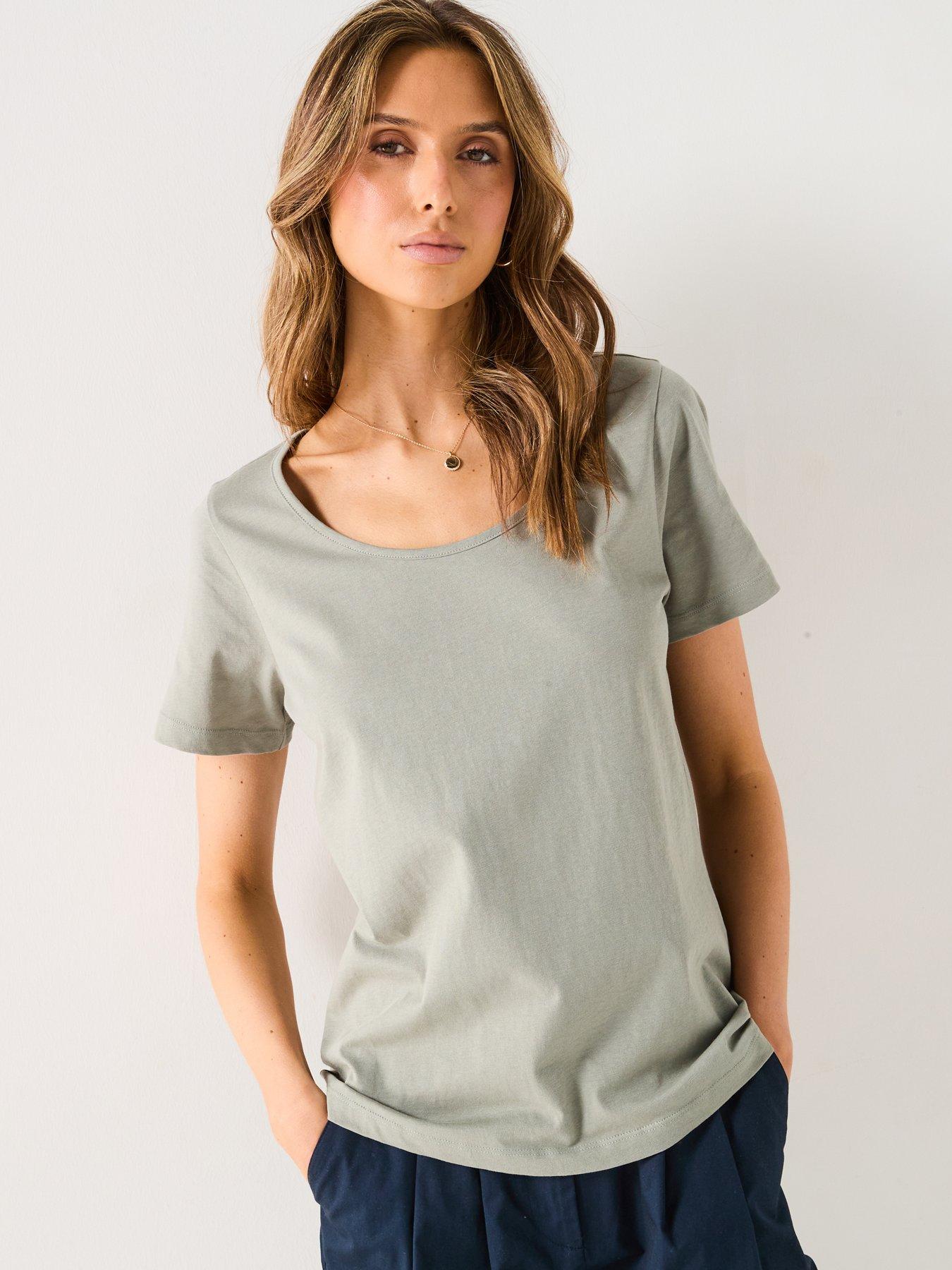  image of v-by-very-2-pack-essential-scoop-neck-t-shirt-green