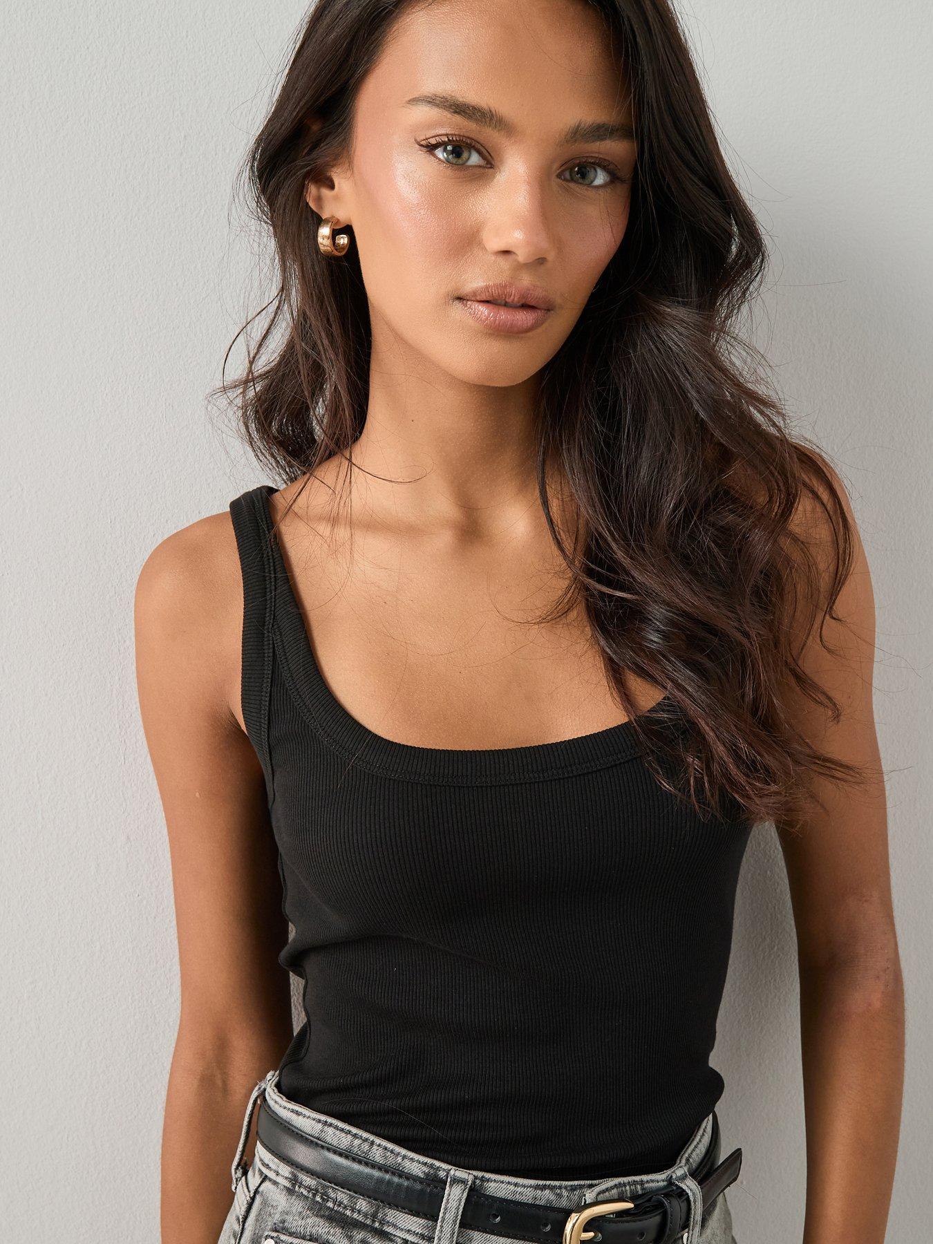  image of v-by-very-essential-rib-scoop-vest-black