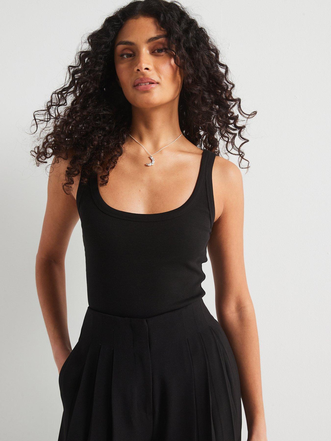 Image 1 of 6 of The Very Collection Tall Scoop Neck Rib Vest - Black