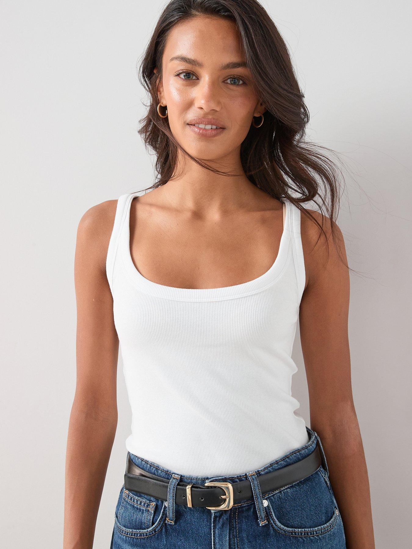 The Very Collection Tall Scoop Neck Rib Vest - White