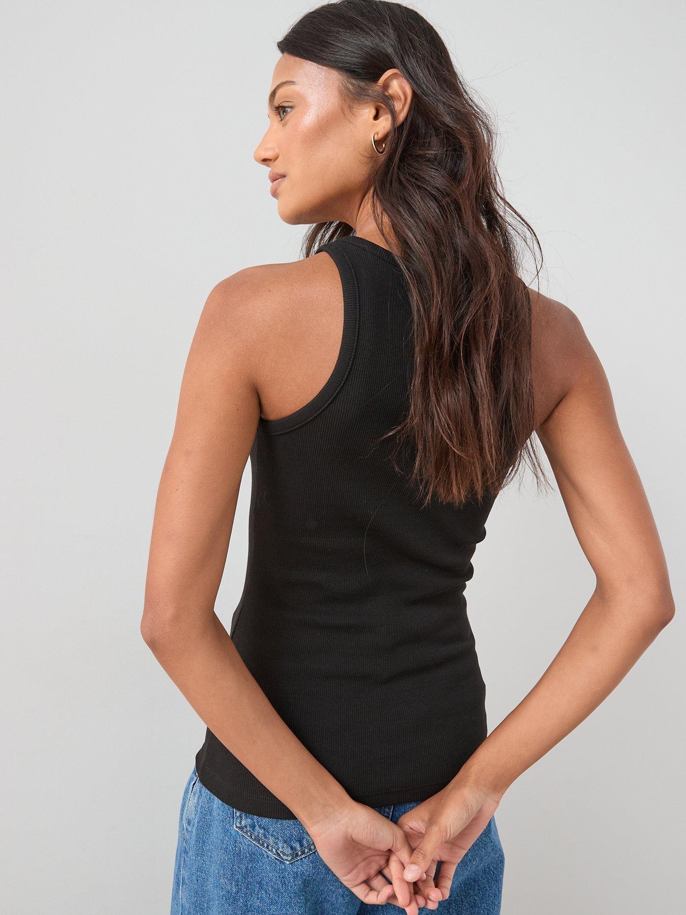  image of v-by-very-ribbed-racer-vest-black