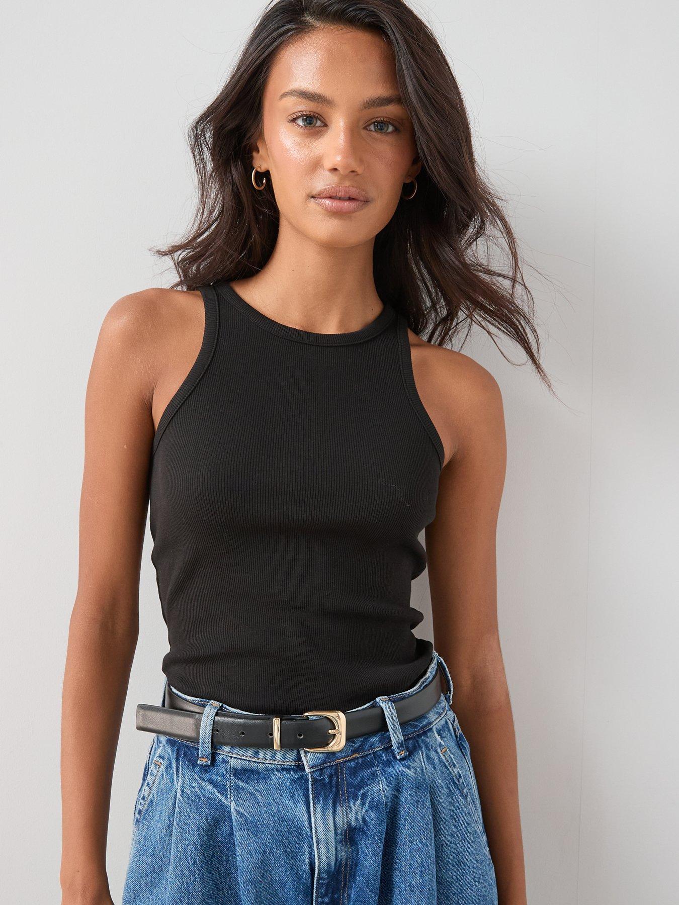  image of v-by-very-ribbed-racer-vest-black